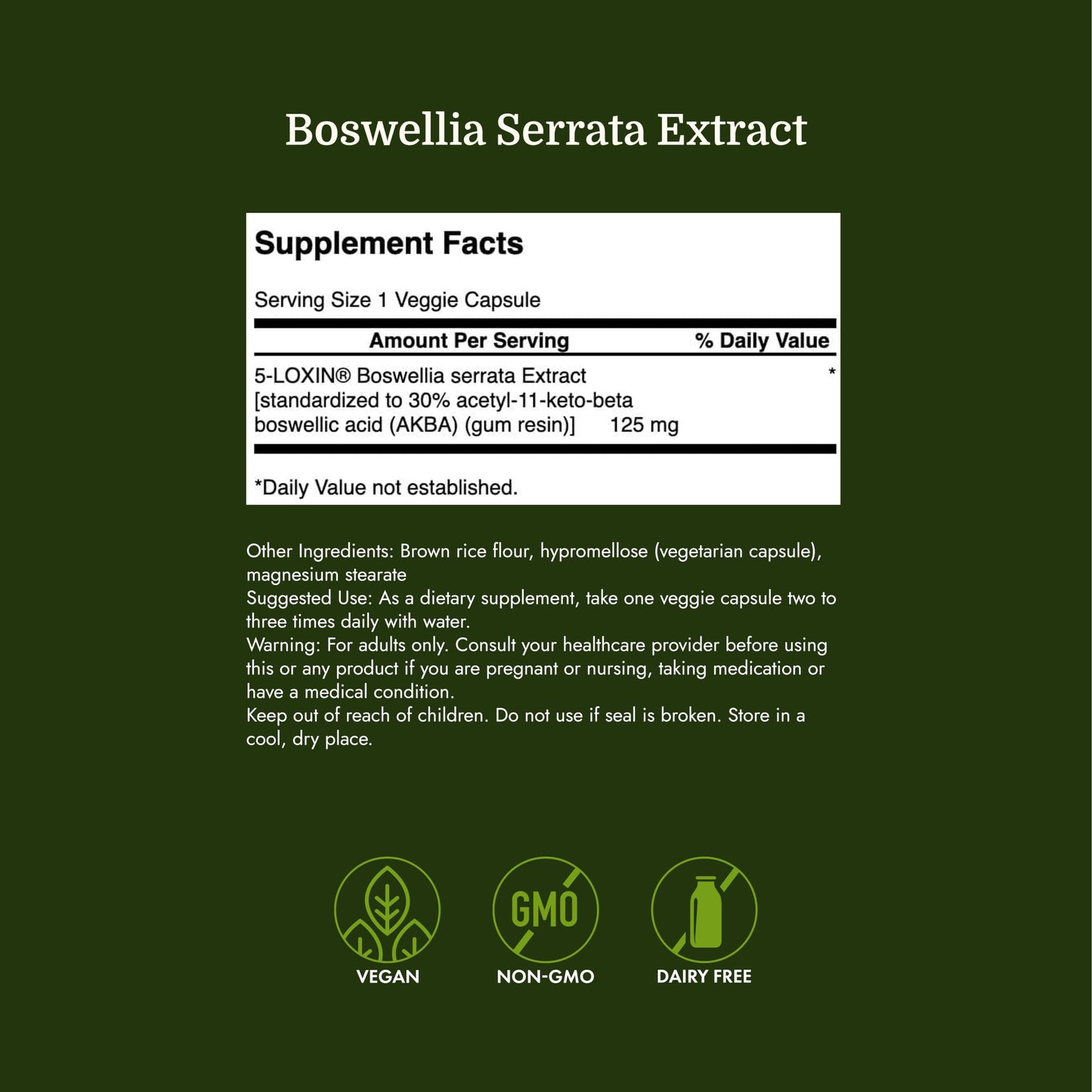 Swanson Boswellia Serrata Extract 125 mg Veggie Capsules, 120 Count