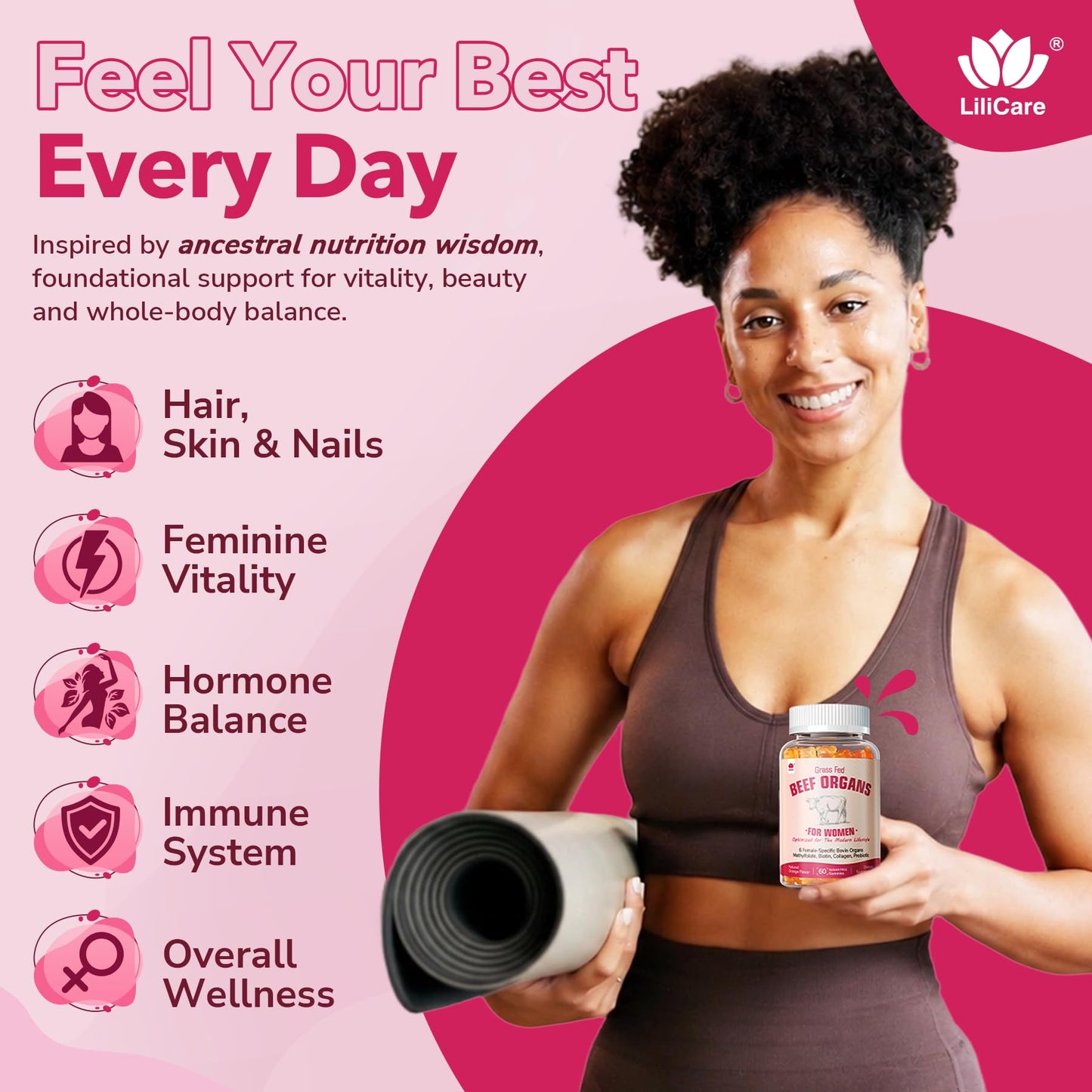 LILICARE Beef Organ Supplement for Women Gummies 120