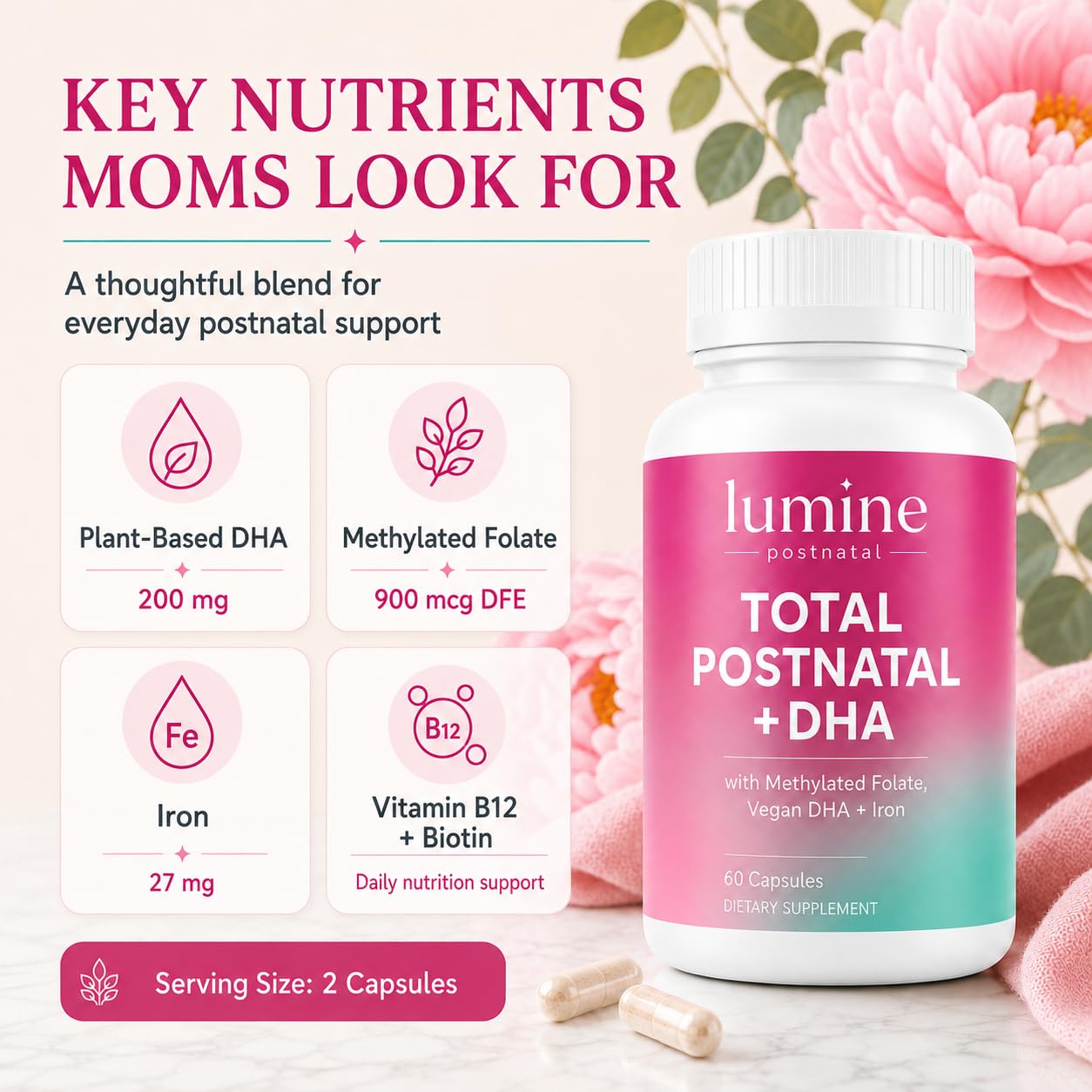 Parmint LUMINE Organics Postnatal Vitamins for Women, 60 Capsules