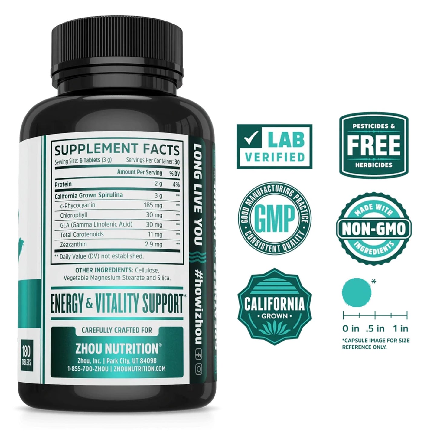 ZHOU Spirulina 180 Tablets