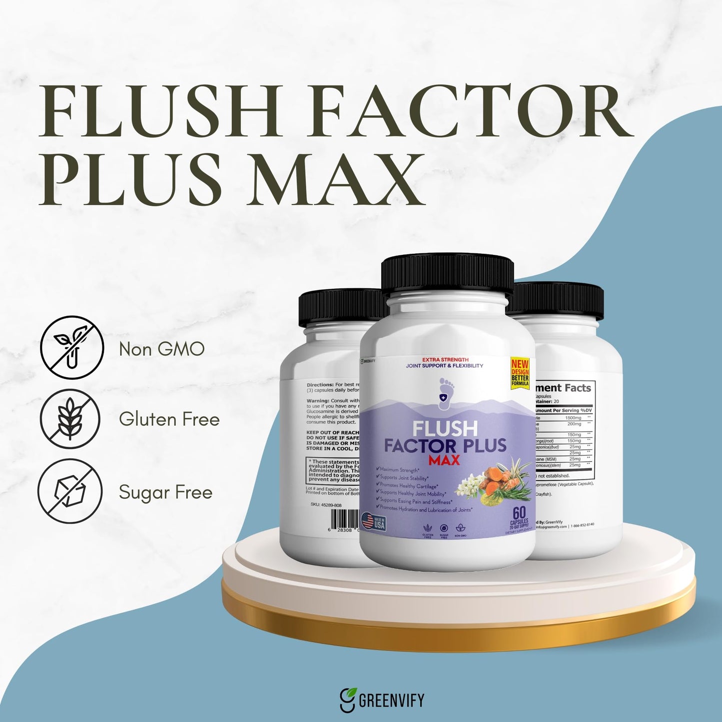 GREENVIFY Flush Factor Plus Max Natural Essences Natural Joint Support Supplement Capsules, 120 Count