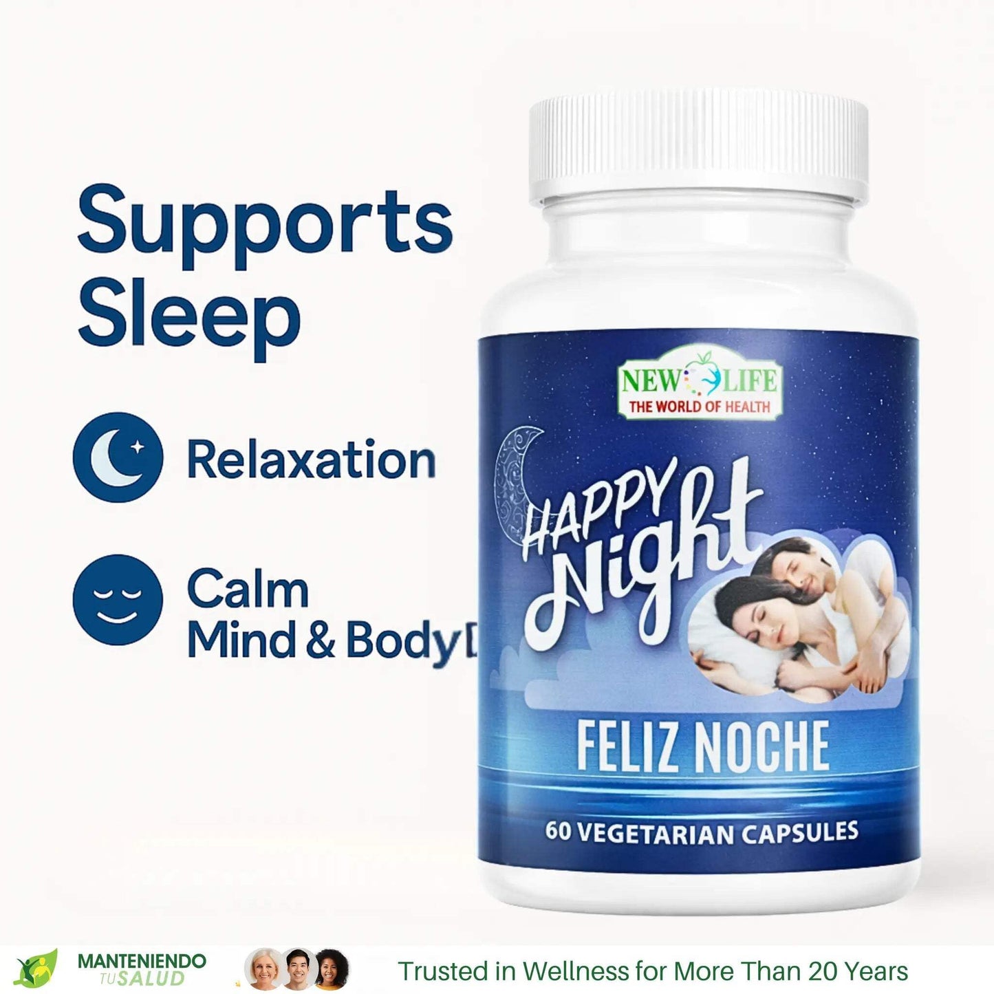 Manteniendo Tu Salud New Life Happy Night Sleep Support Valerian Root Capsules, 60 Count