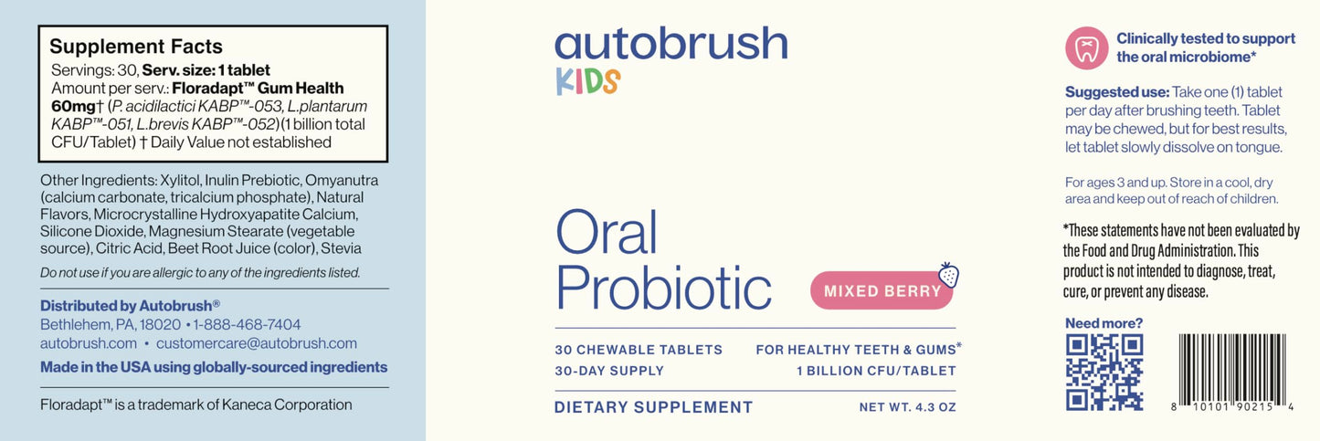 Autobrush Kids Oral-Care Slow-Dissolve Probiotic Tablets Chewable 30 Count