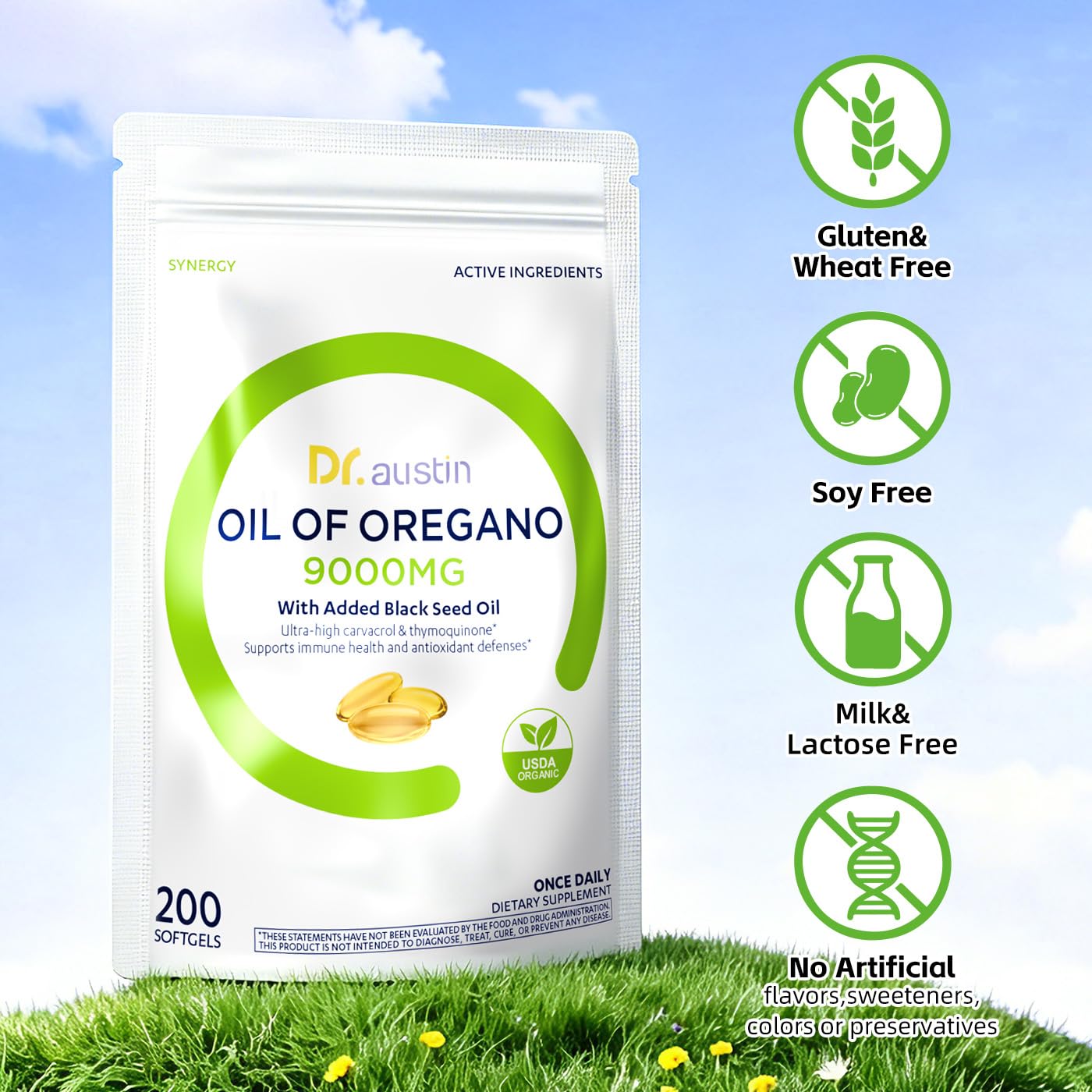 DR.AUSTIN Organic Oregano Oil with Black Seed Softgels 200
