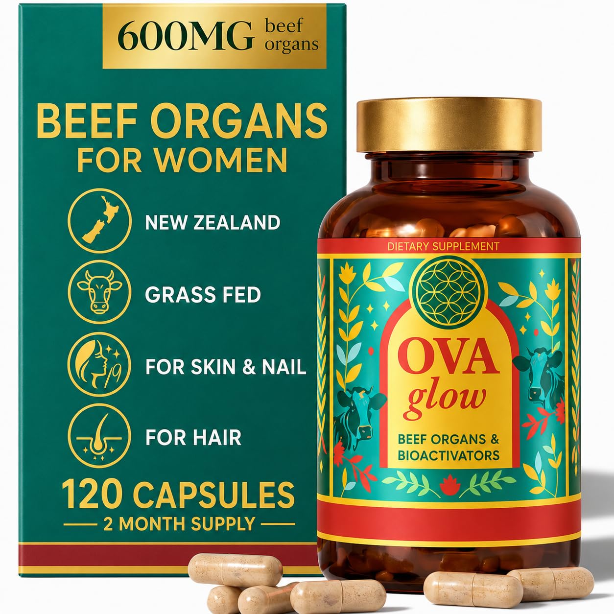 OVA flame Beef Organs for Women Collagen Blend Capsule 120 Count