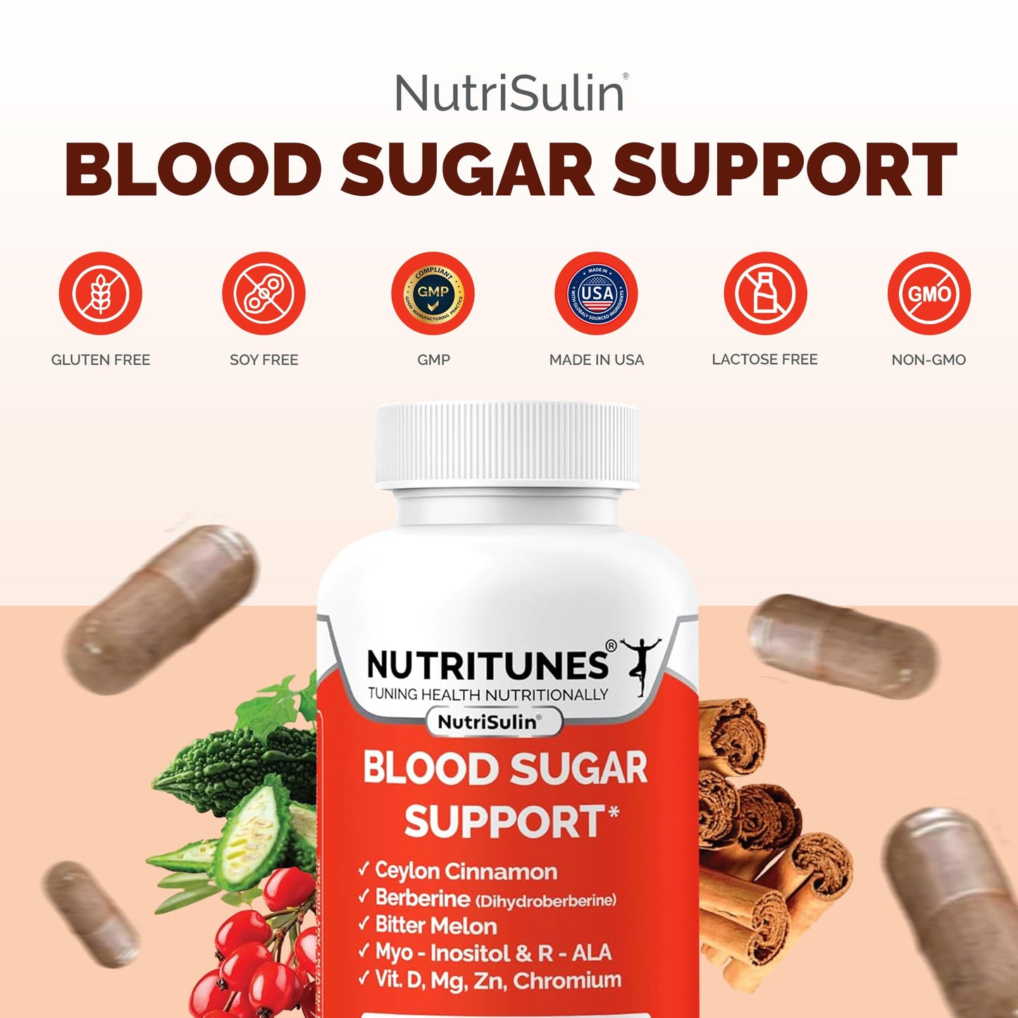Nutritunes NutriSulin Blood Sugar Support Capsules, 90 Count