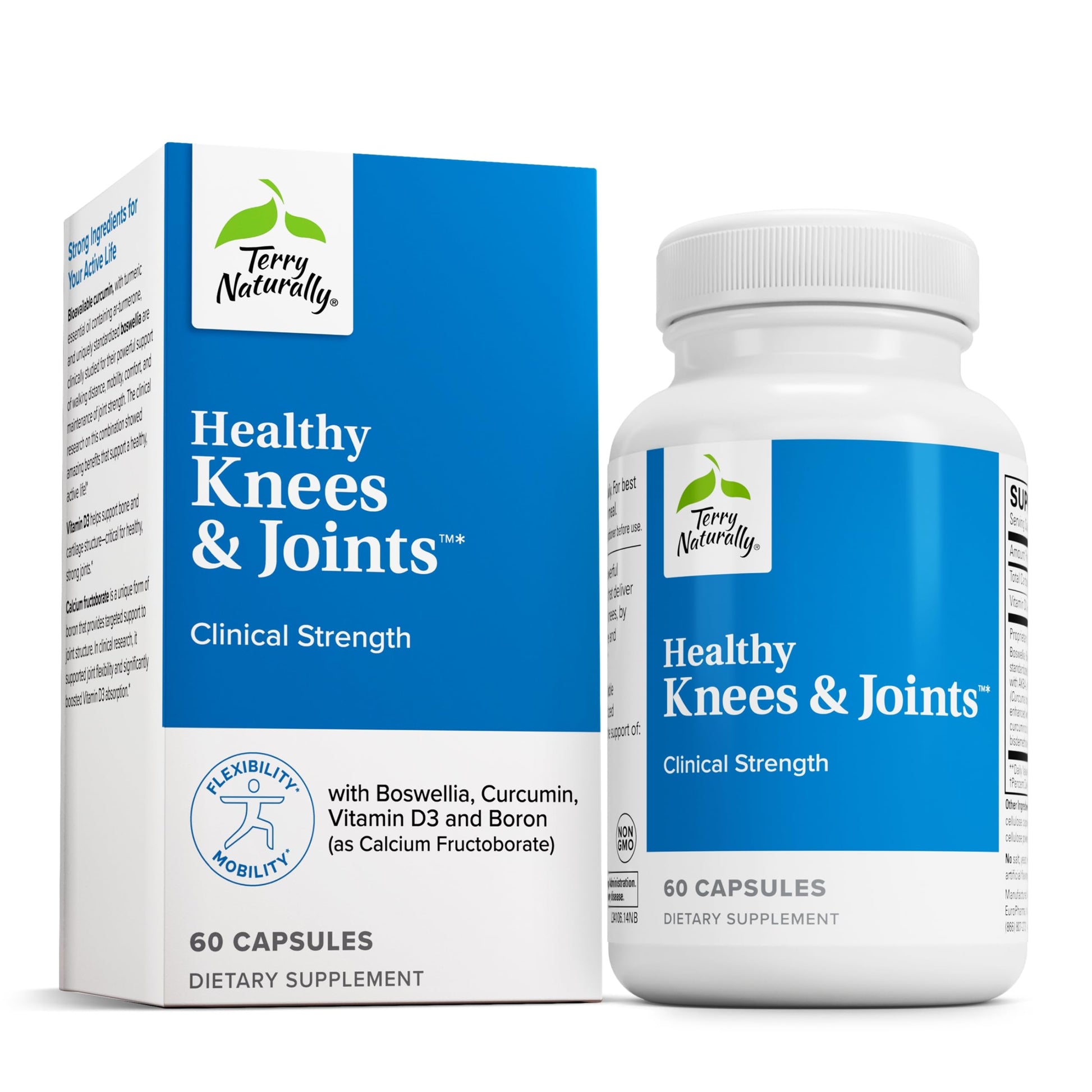 Terry Naturally Healthy Knees & Joints Dietary Supplement with Calcium Fructoborate, 60 Capsules