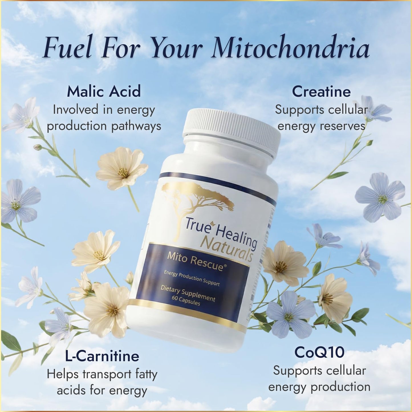 True Healing Naturals Mito Rescue Mitochondrial Support Supplements 60 Capsules