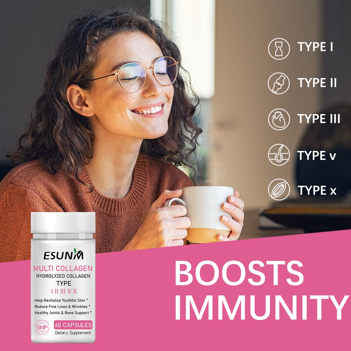 ESUNM Multi Collagen Capsules for Women & Men, 60 Capsules