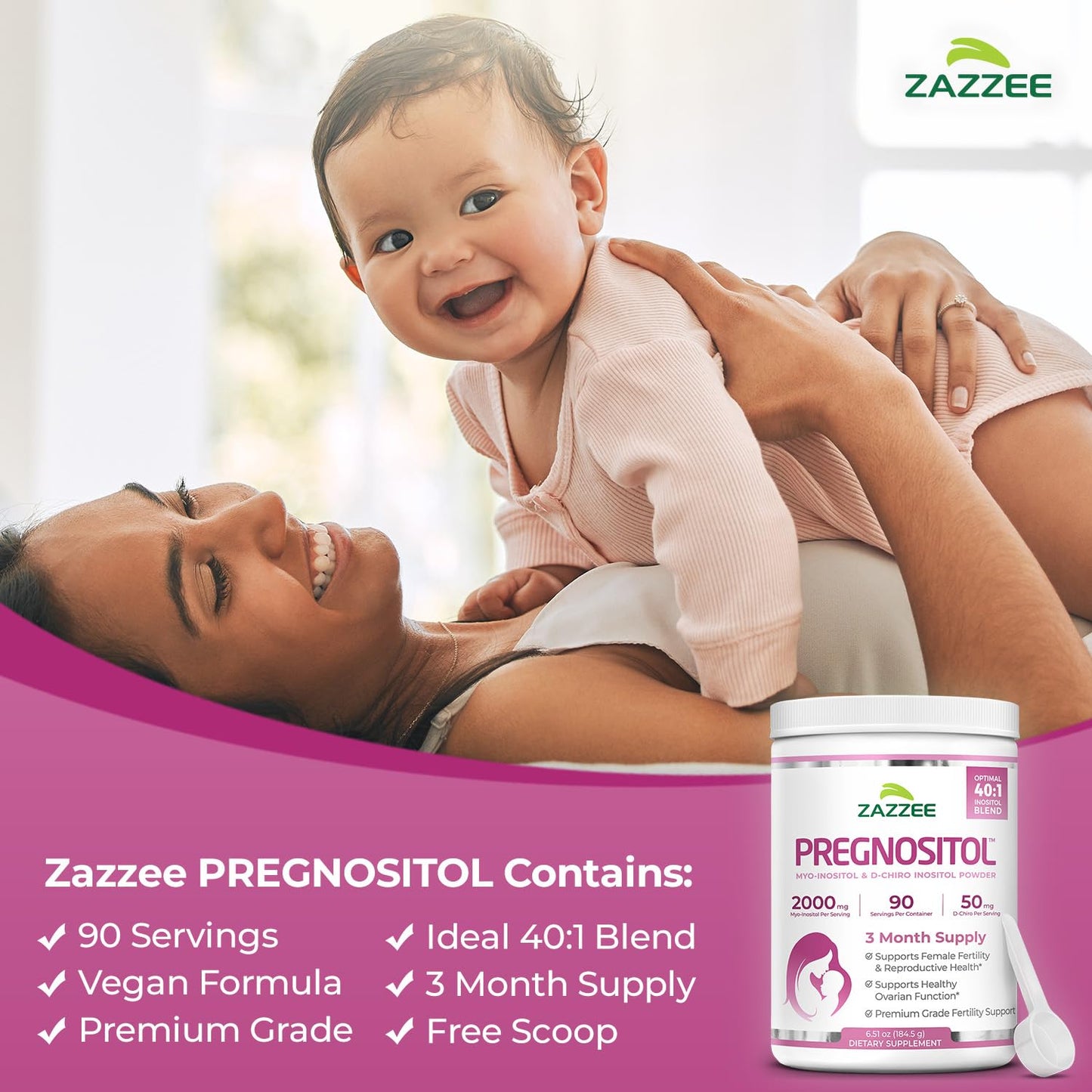 Zazzee PREGNOSITOL Powder, Myo-Inositol & D-Chiro Inositol 6.51 Ounce