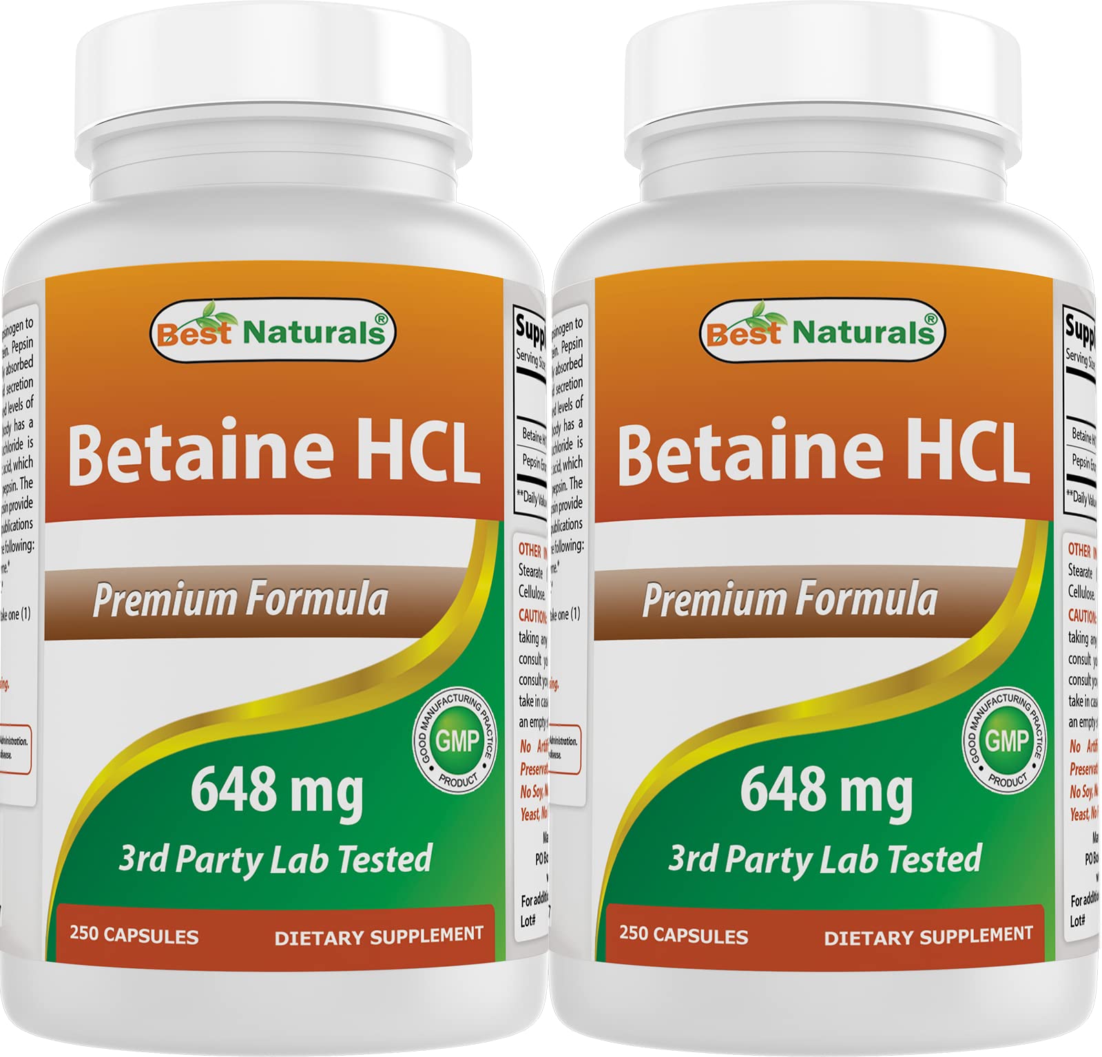 Best Naturals Betaine HCl 648 mg Capsules, 500 Count