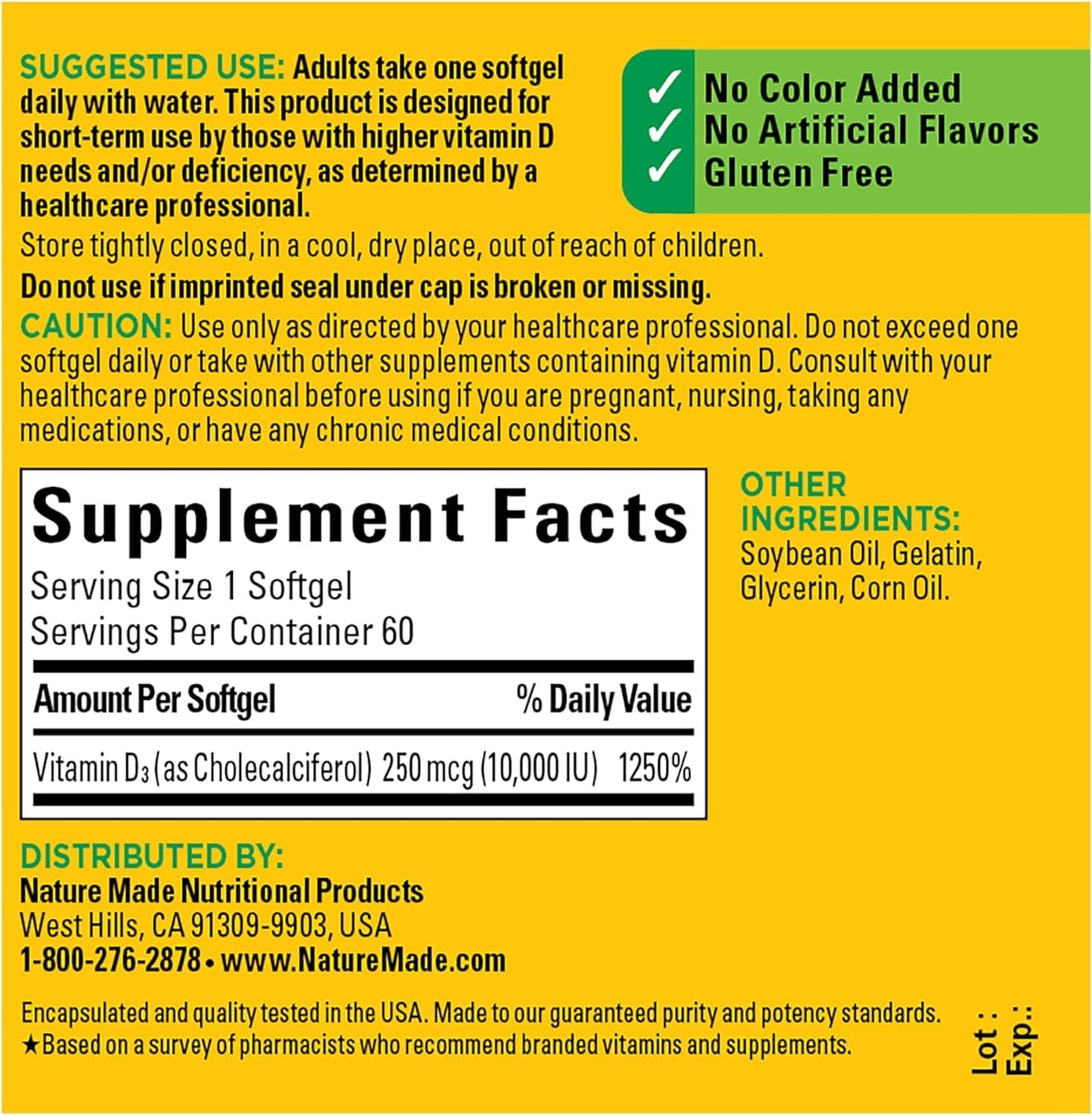 Nature Made Maximum Strength Vitamin D3 10000 IU Softgels, 120 Softgels