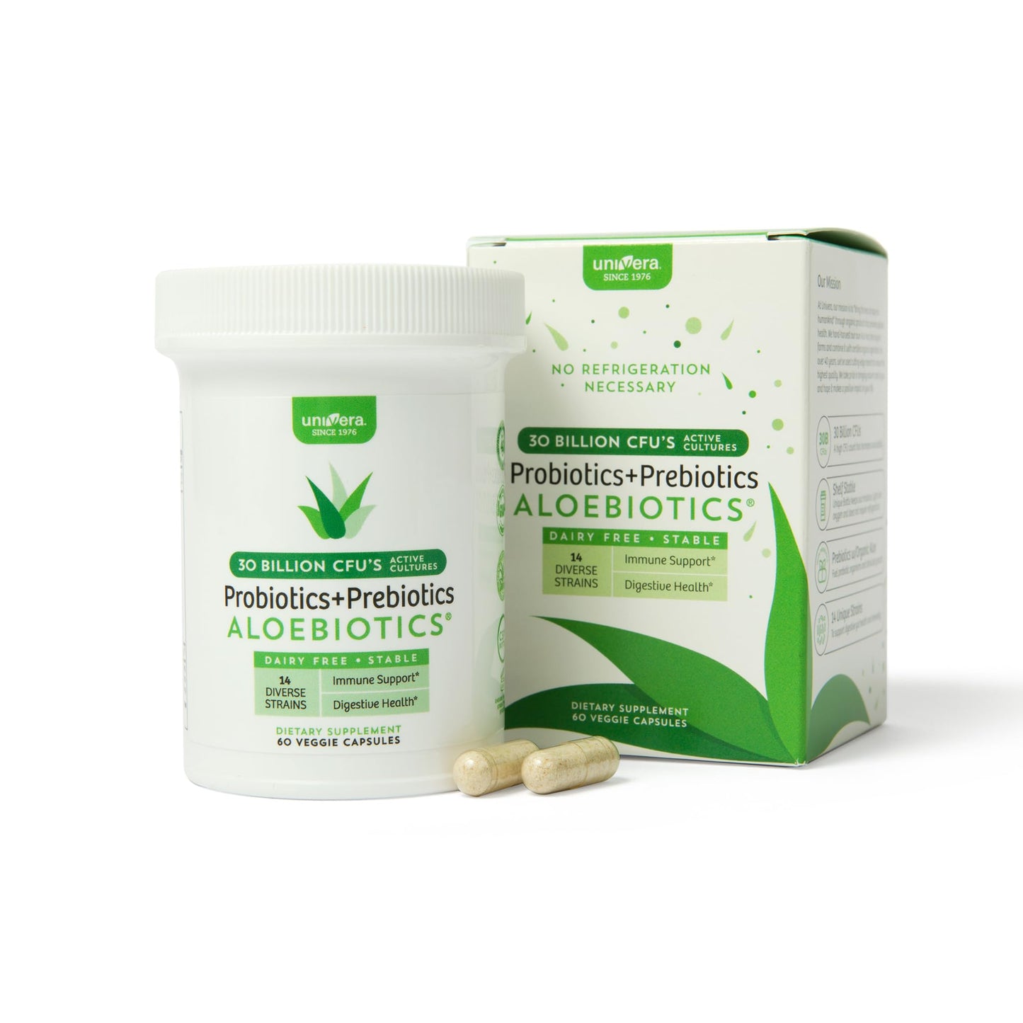 Univera Probiotics and Prebiotics AloeBiotics 30 Billion CFUs with Organic Aloe Vera, 14 Strains, Digestive Enzymes for Adults - Vegan Capsules, 60 Count
