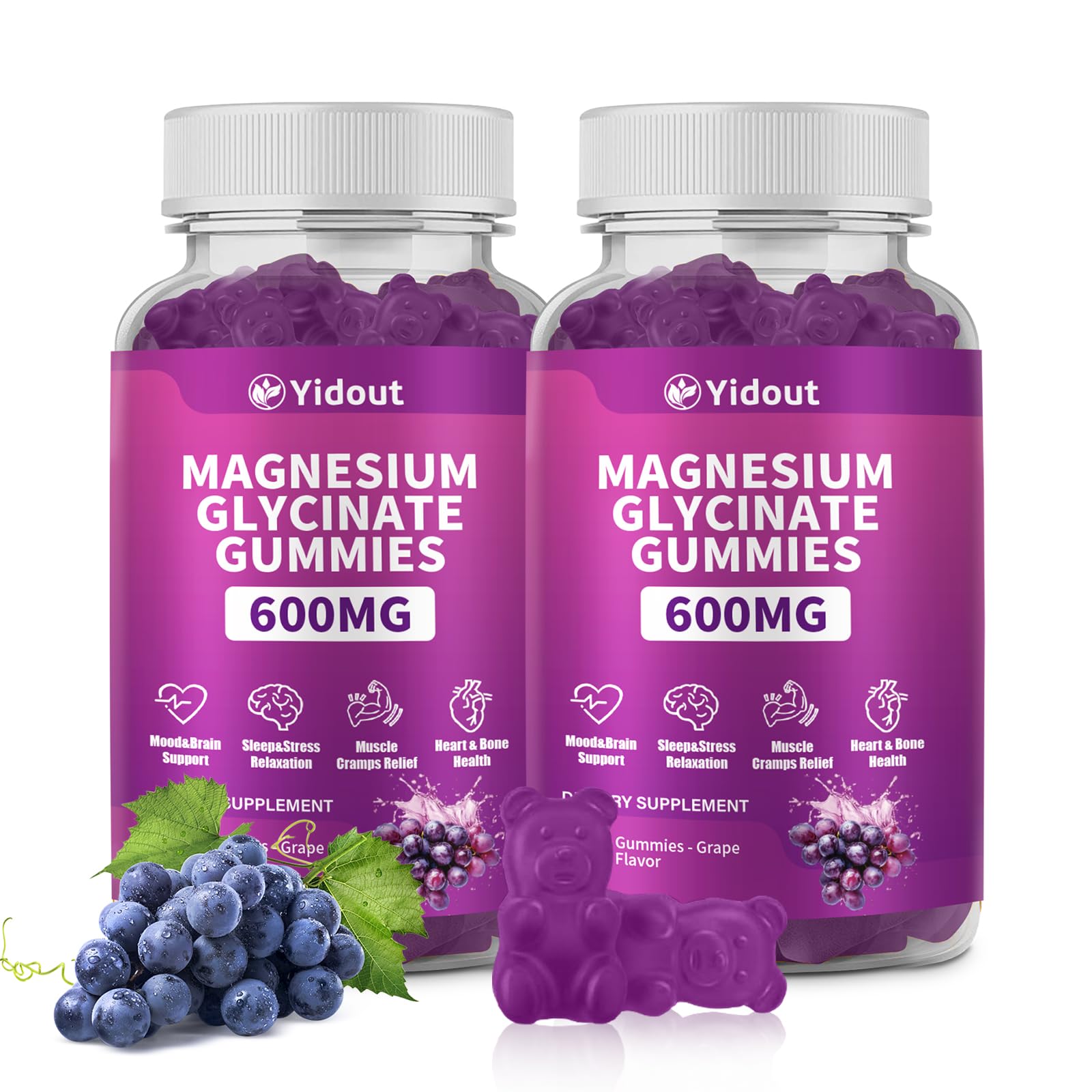 Yidout Magnesium Glycinate Gummies 600mg Gummy, 120 Count