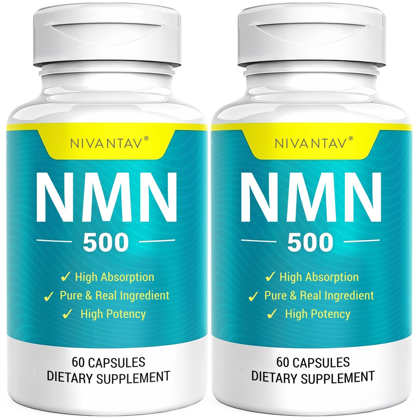 Nivantav Vegan NMN Supplement 500mg, Higher Absorption - 99% Pure NMN (Nicotinamide Mononucleotide) for NAD+, Cellular Energy Immune Muscle, Anti-Aging & Longevity, Stabilized NMN Capsules 120