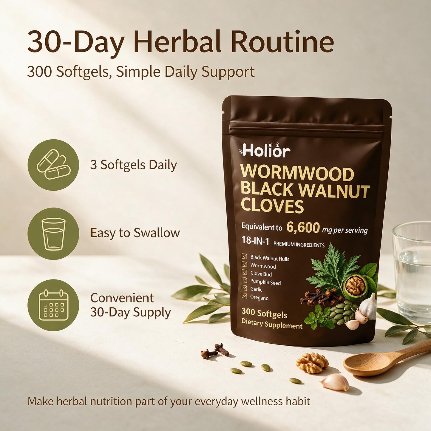 Holior Labs 18-in-1 Wormwood Black Walnut Cloves Softgels 300