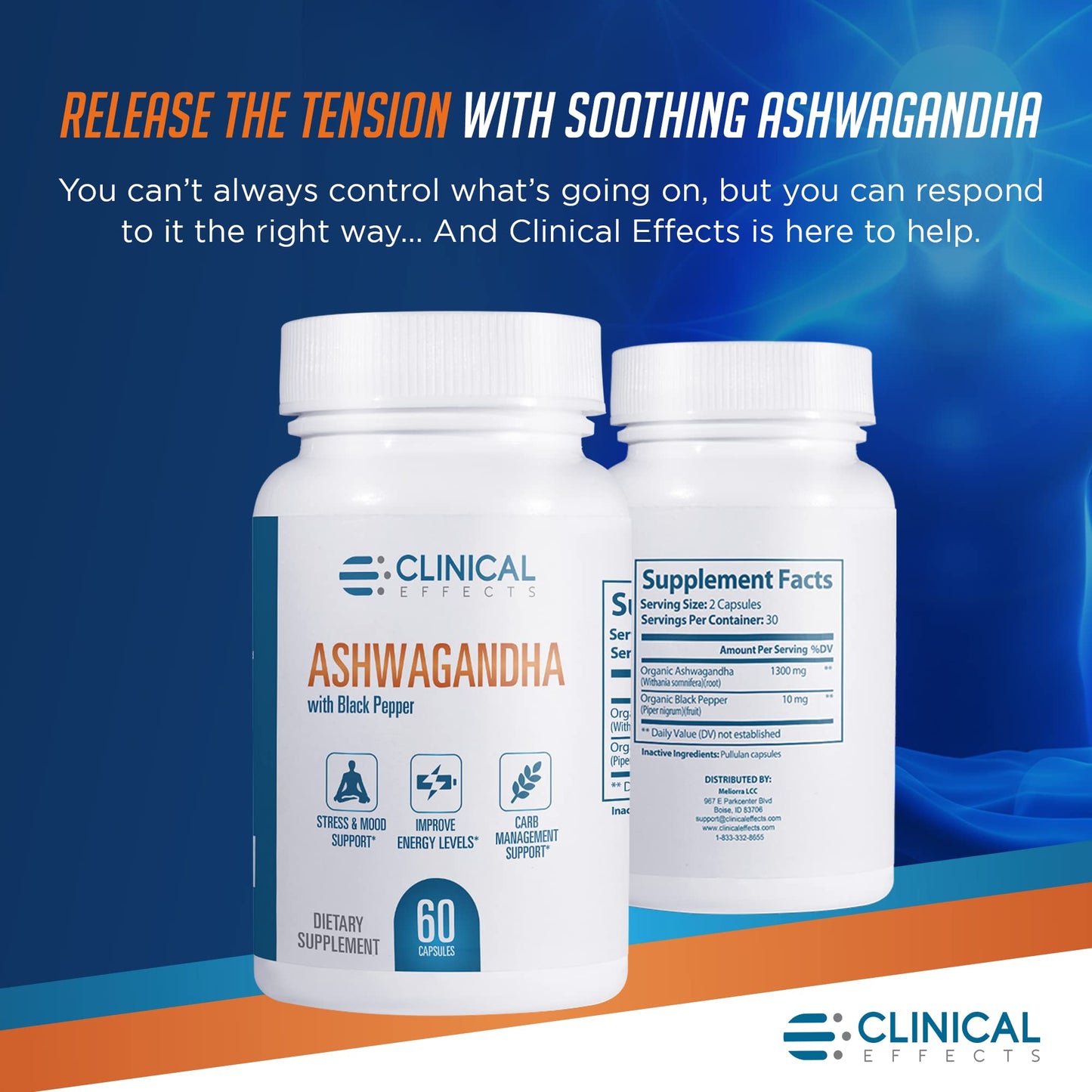 Clinical Effects Ashwagandha with Black Pepper for Stamina and Calm Capsules 180 Count