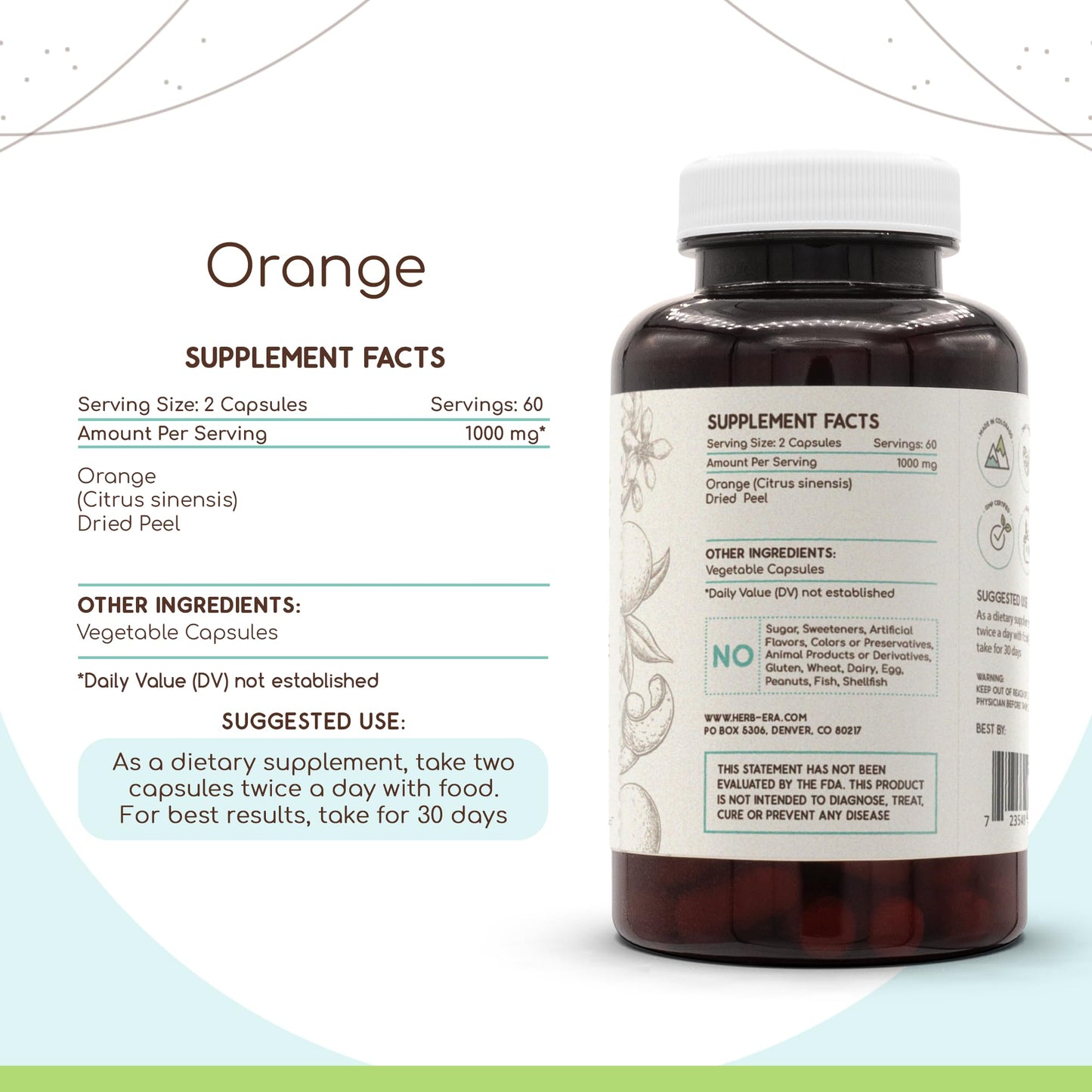 HerbEra Orange Peel 500 mg Capsules, 120 Count