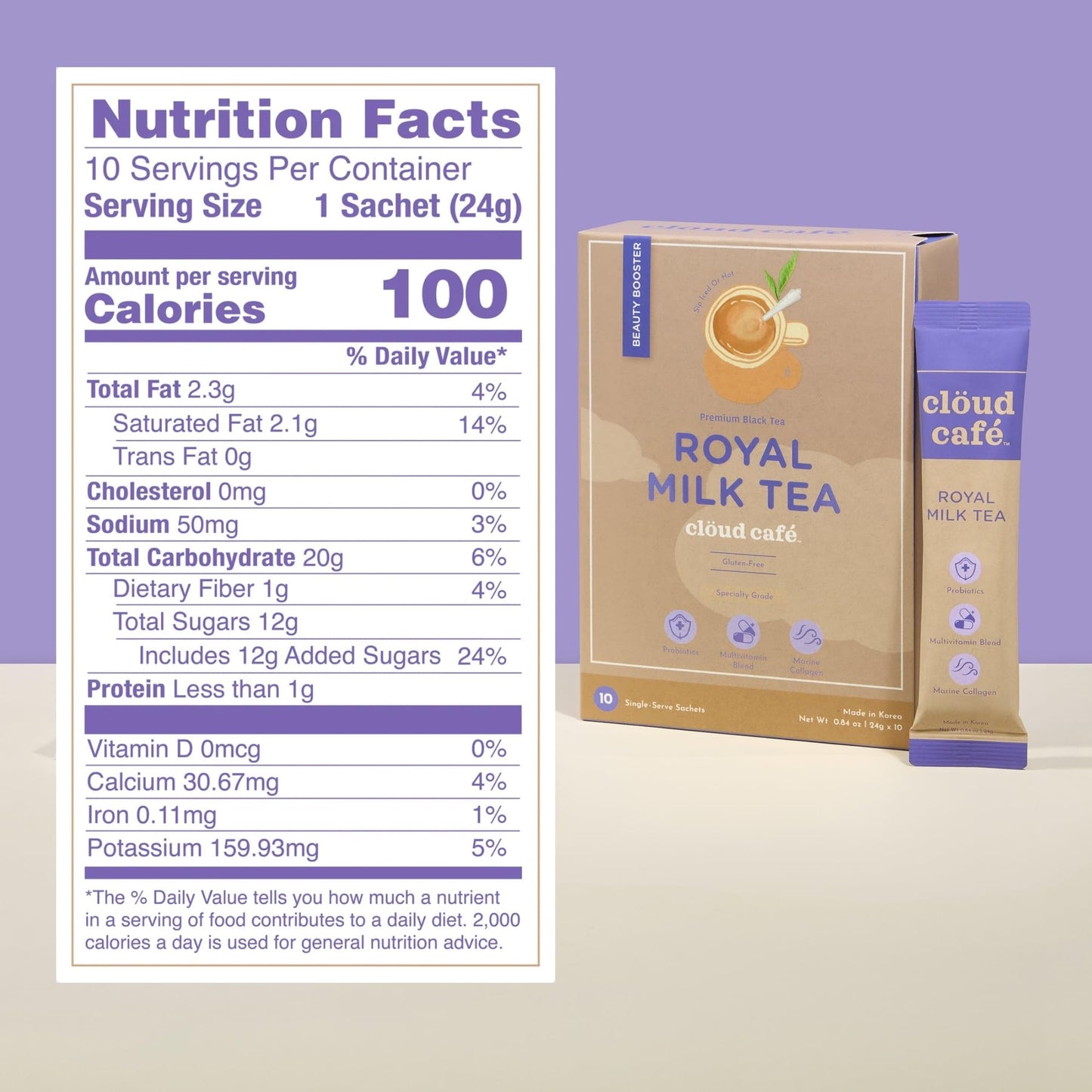 Clöud Café Collagen Infused Royal Milk Tea Instant Tea Powder 0.84
