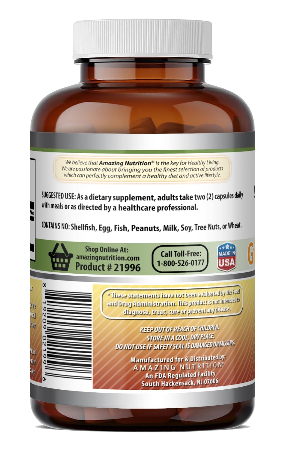 Amazing Nutrition Ginseng Complex 1000mg (4:1 Korean Ginseng Extract), Capsule, 240 Count