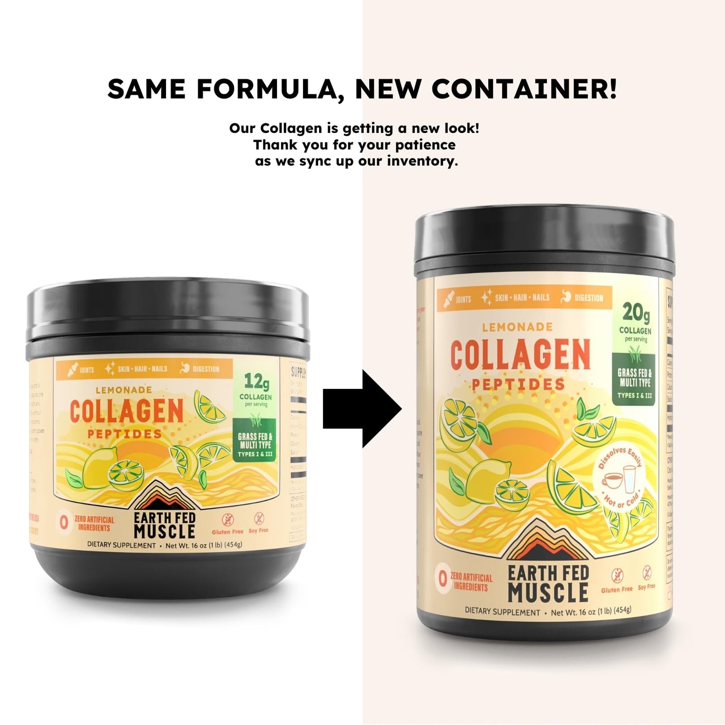 Earth Fed Muscle Lemonade Collagen Peptides Powder 16 Servings