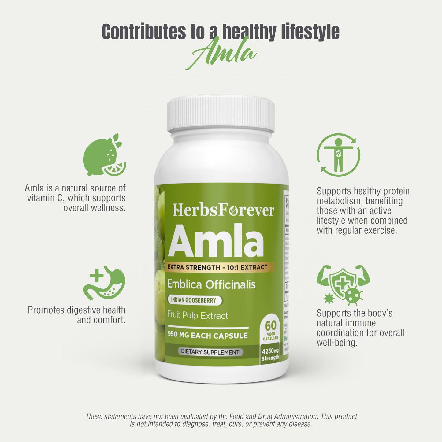 Herbsforever Amla (Indian Gooseberry) Capsules, 60 Count