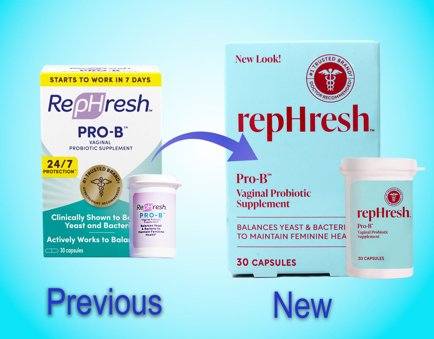 RepHresh Pro-B Probiotic Feminine Supplement Capsules, 3 Count