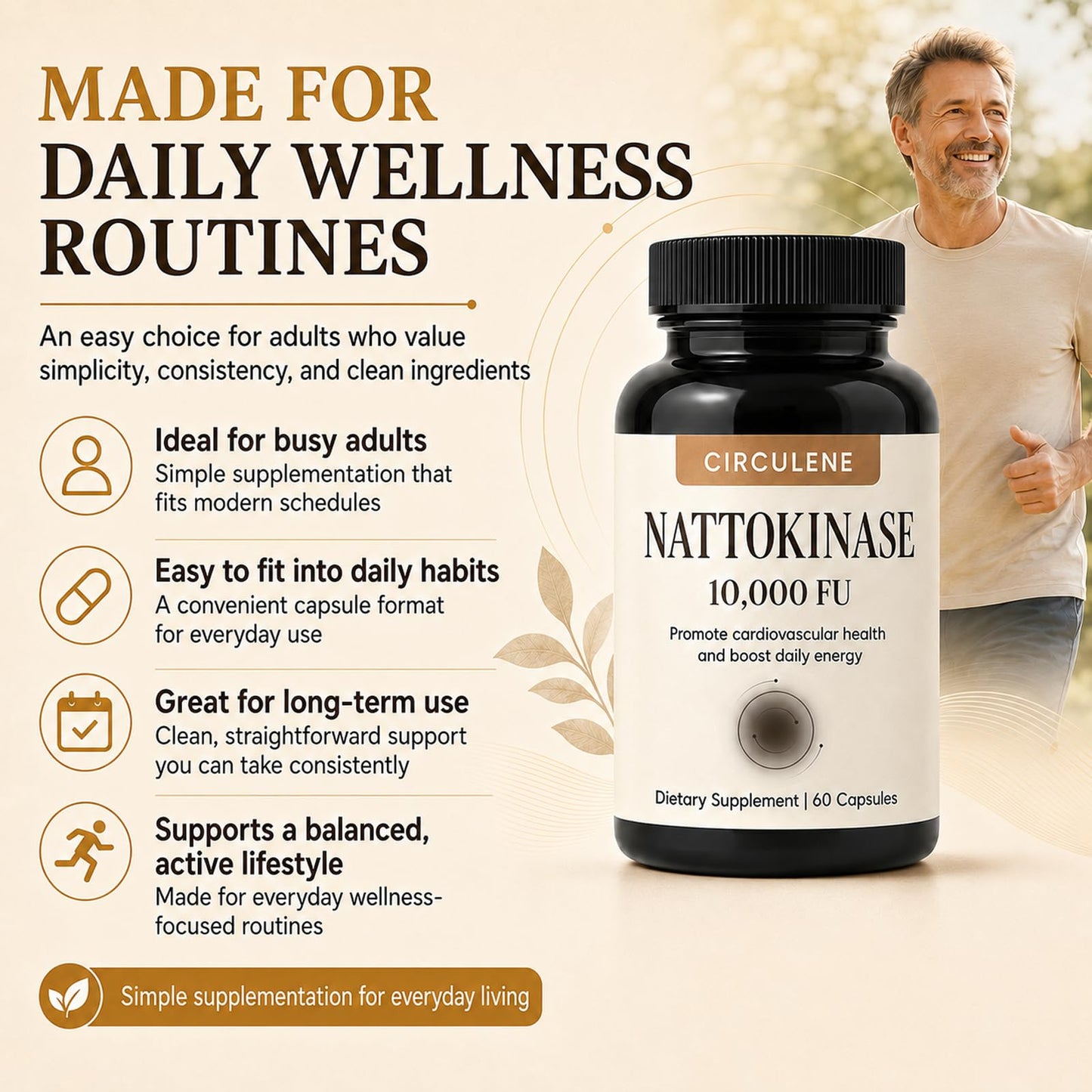 INDITROPIC Circulene Nattokinase 10000 FU, Nattokinase Supplement, 60 Capsules
