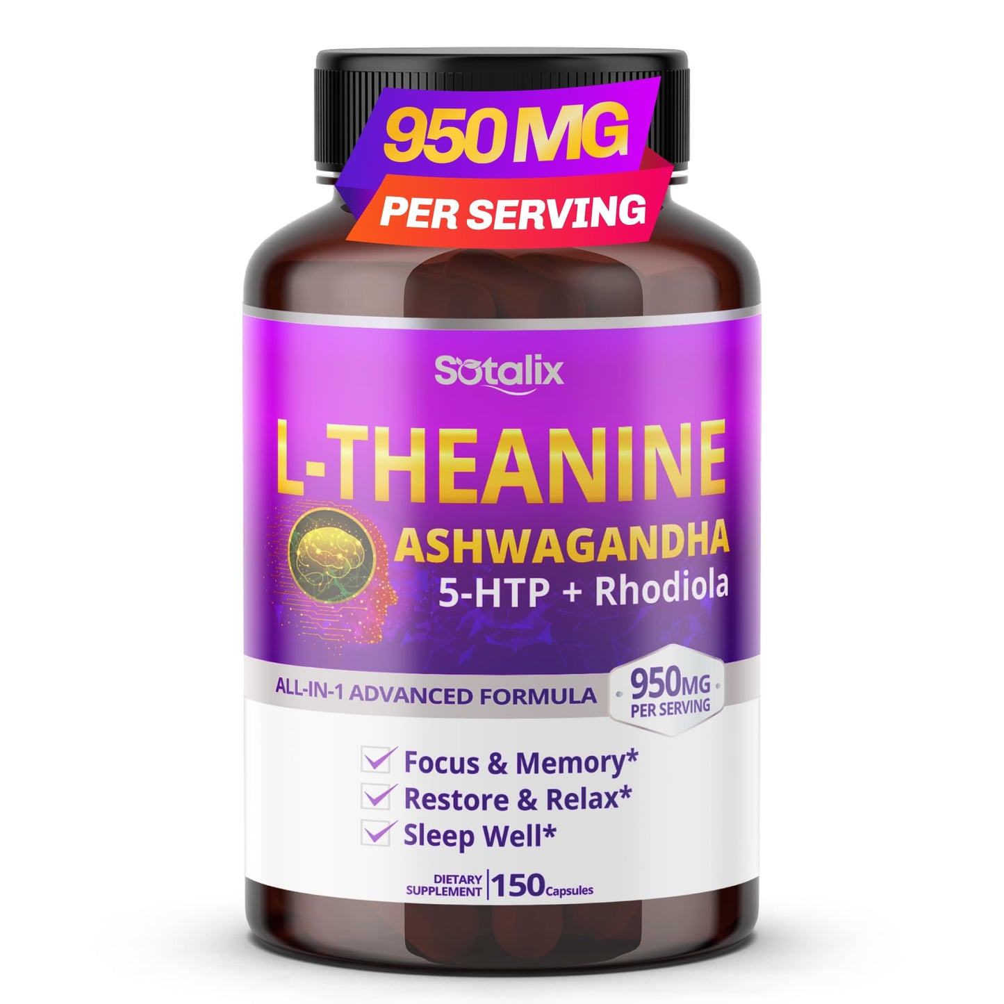 Sotalix Supplement L-Theanine 950mg Complex 150 Capsules