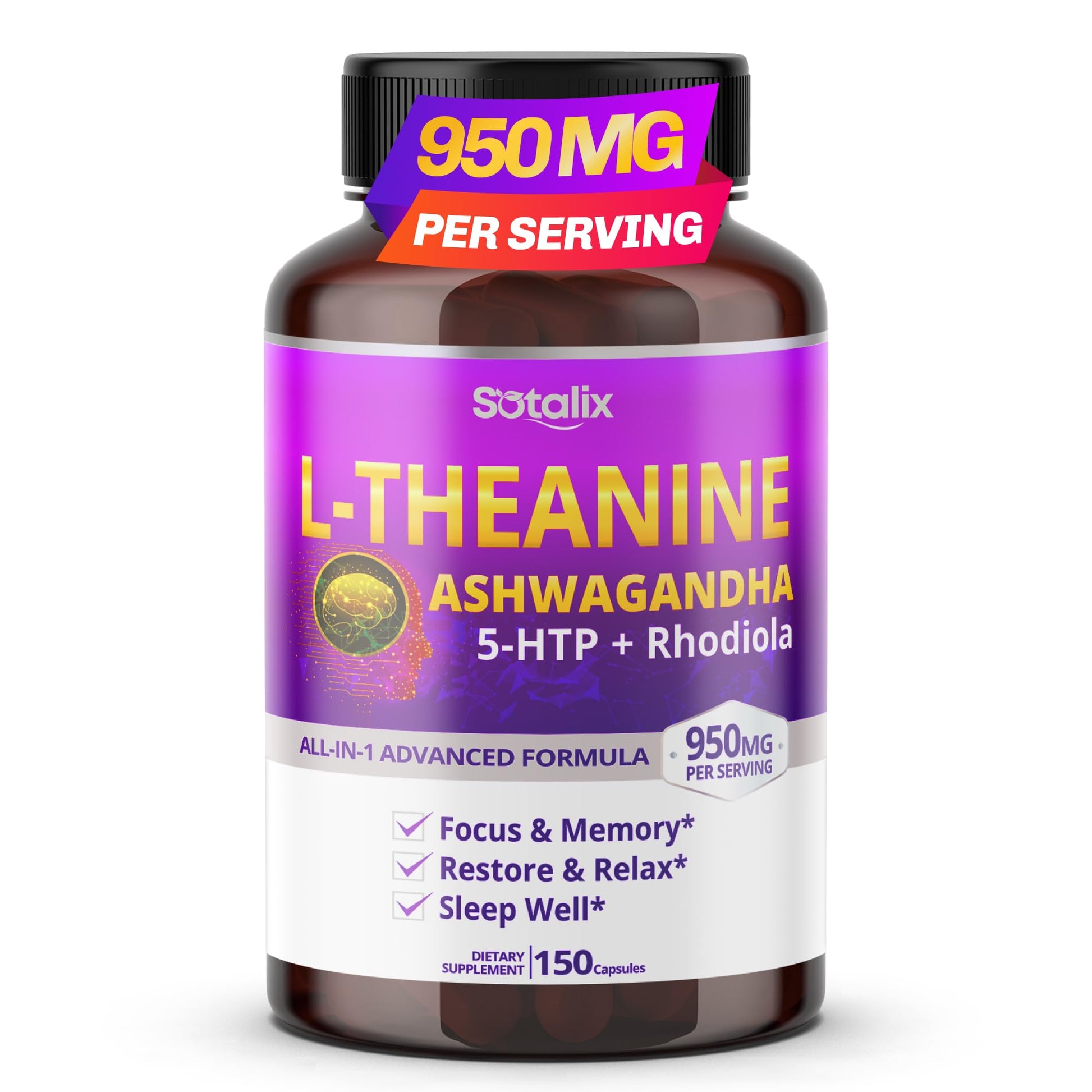 Sotalix Supplement L-Theanine 950mg Complex 150 Capsules