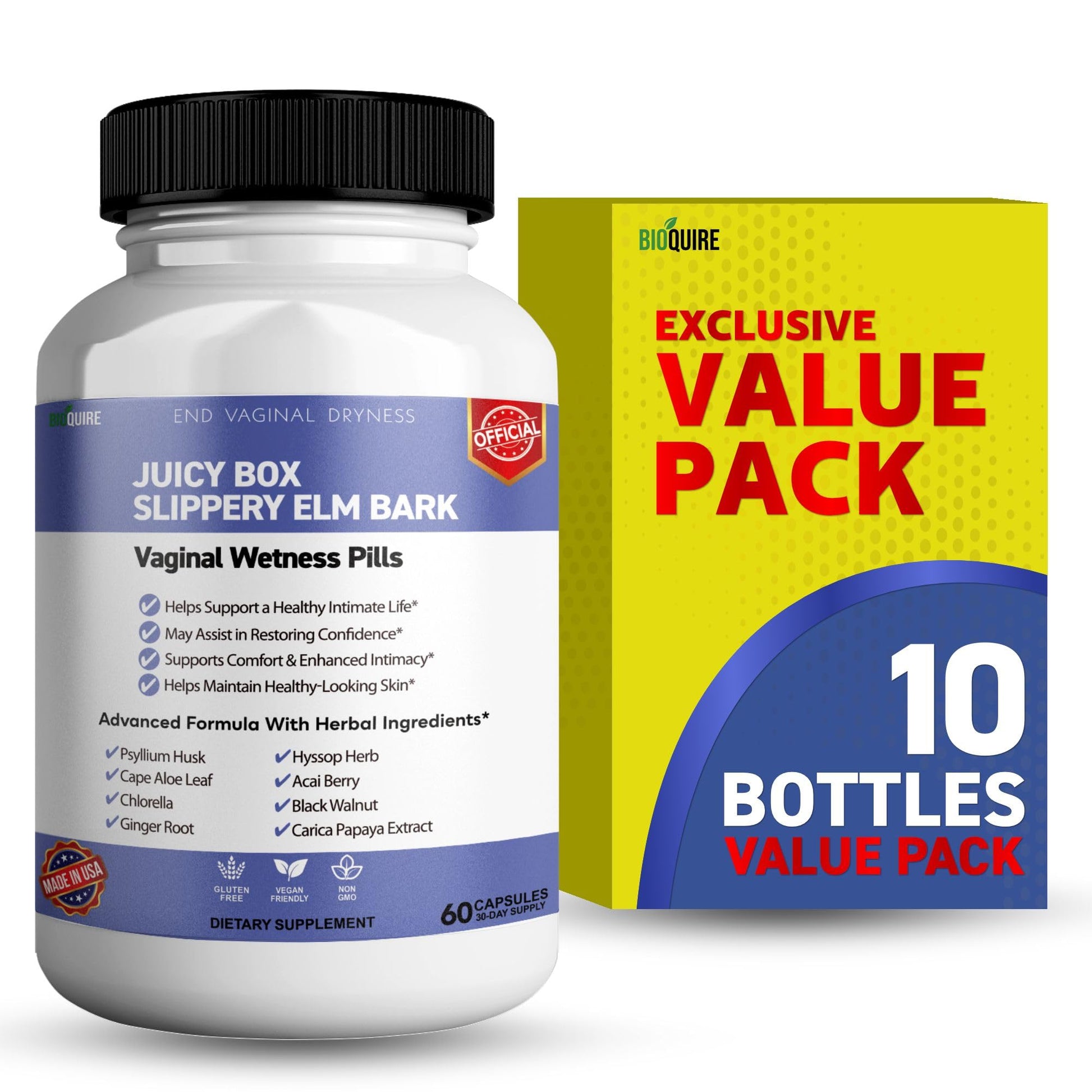BIOQUIRE Slippery Elm Bark Vaginal Wellness Supplement 60 Capsules