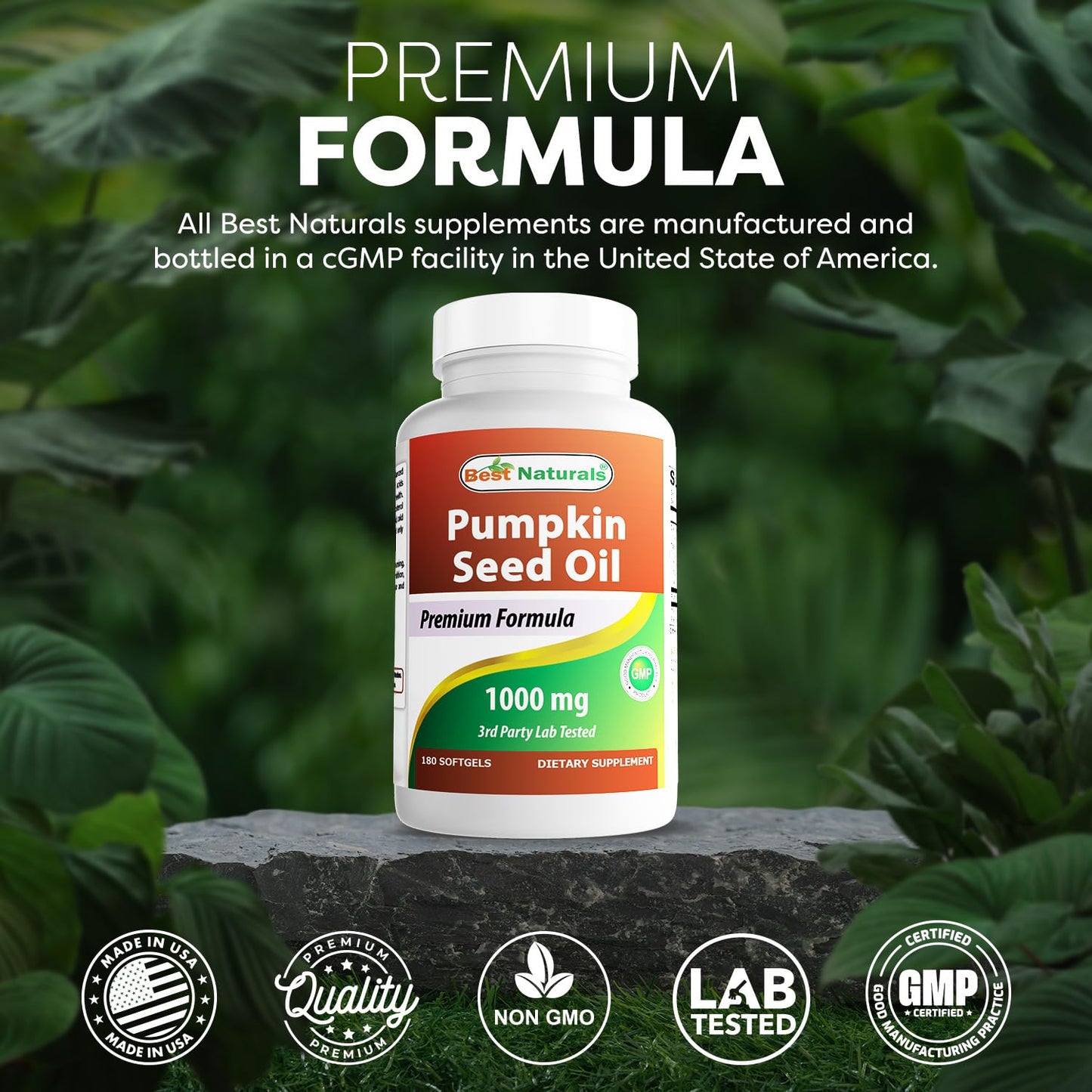 Best Naturals Pumpkin Seed Oil Bladder Control 1000 mg Softgels 180 Count