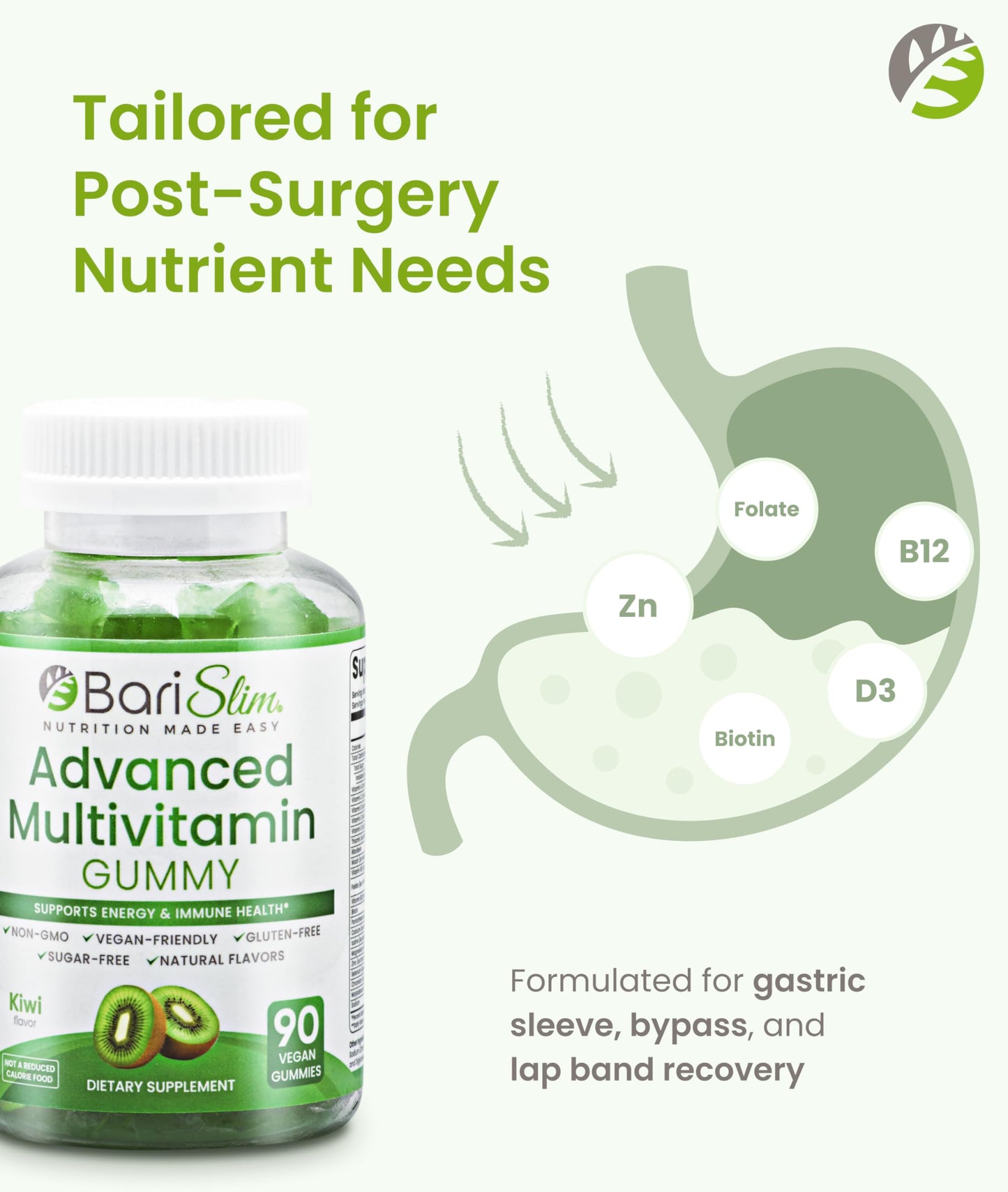 BariSlim Advanced Bariatric Multivitamin Gummies - Kiwi, 90 Count
