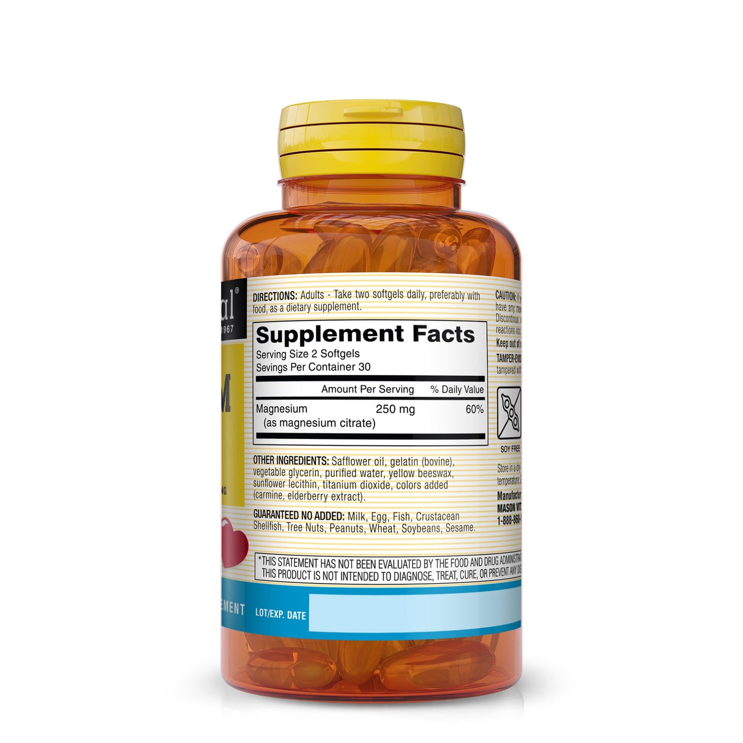 Mason Natural Magnesium Citrate 250 mg Softgels 120