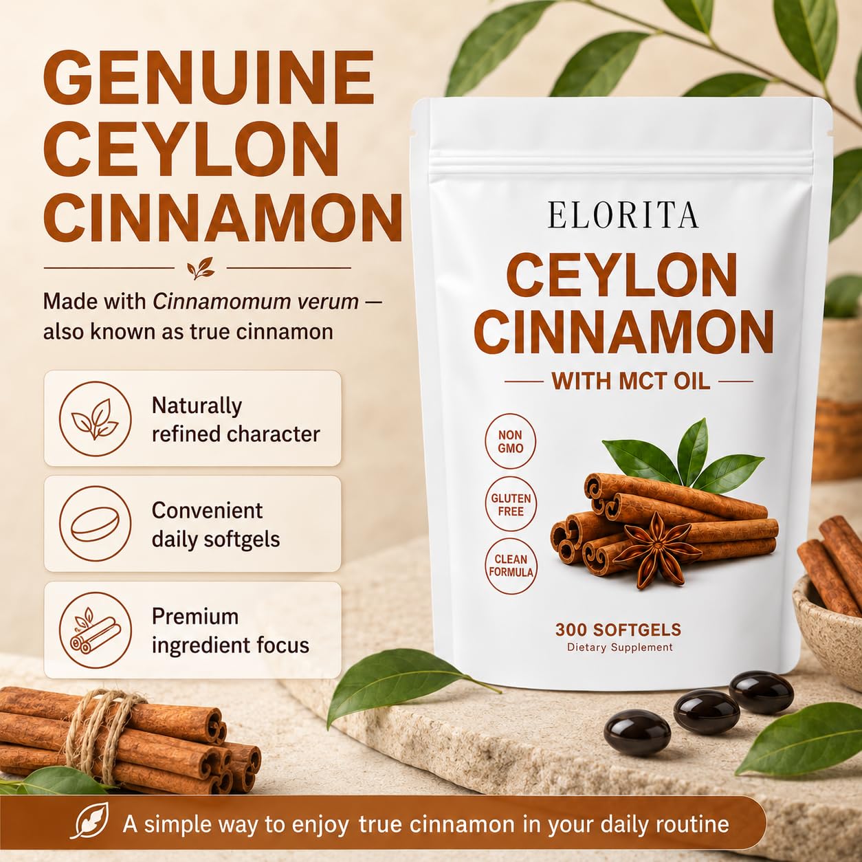 JointVance Elorita Ceylon Cinnamon Softgels with MCT Oil 300 Count