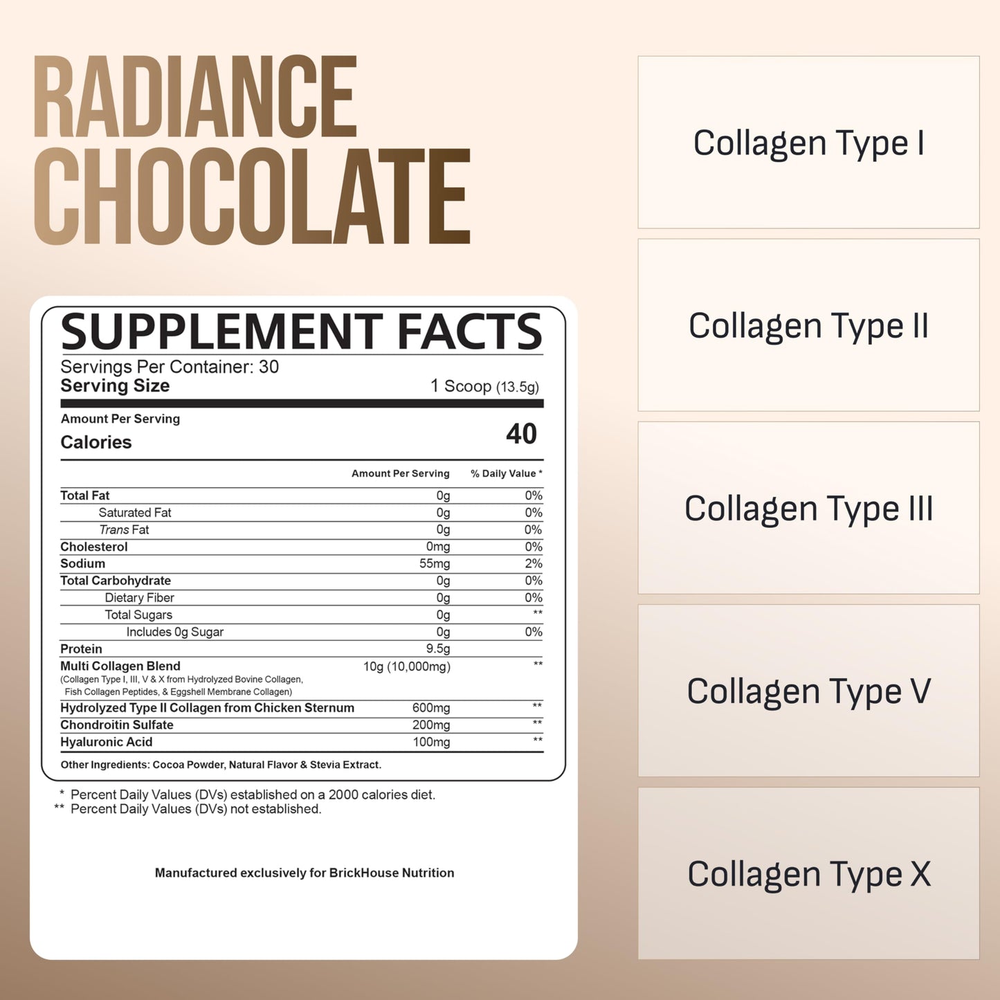 BRICKHOUSE NUTRITION Radiance Collagen Peptides Powder with Hyaluronic Acid, 14 oz