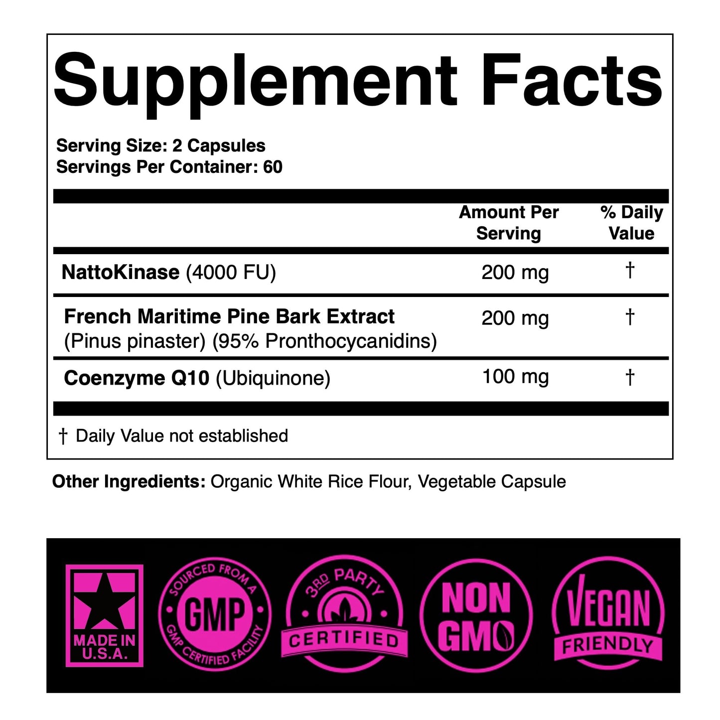 SPARTIS Nattokinase Supplement 4000 FU CoQ10 100mg French Maritime Pine Bark Extract 200mg with Enzymes Capsule 120 Count