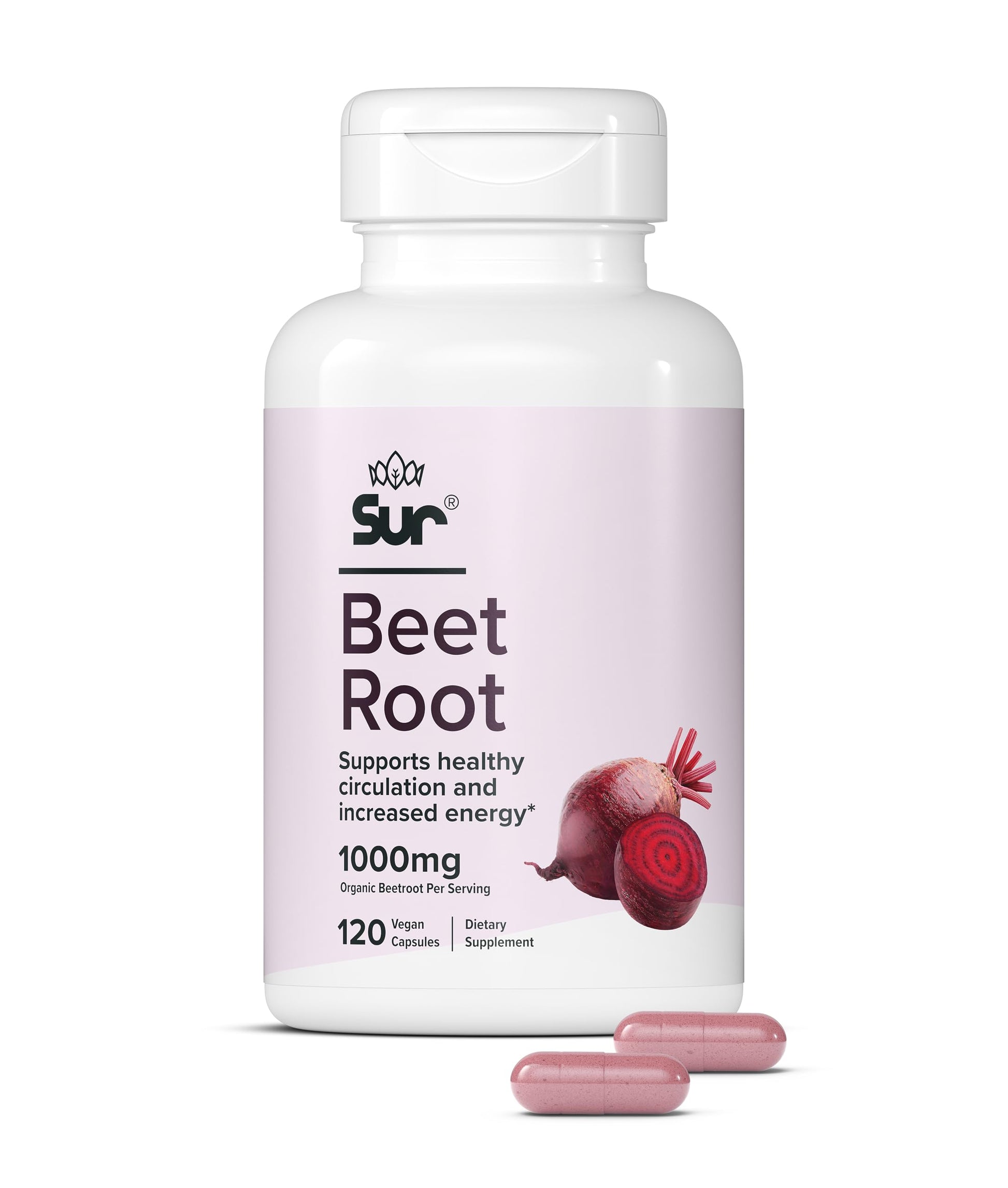 Sur Organic Beet Root Capsules 1000mg, 120 Capsules