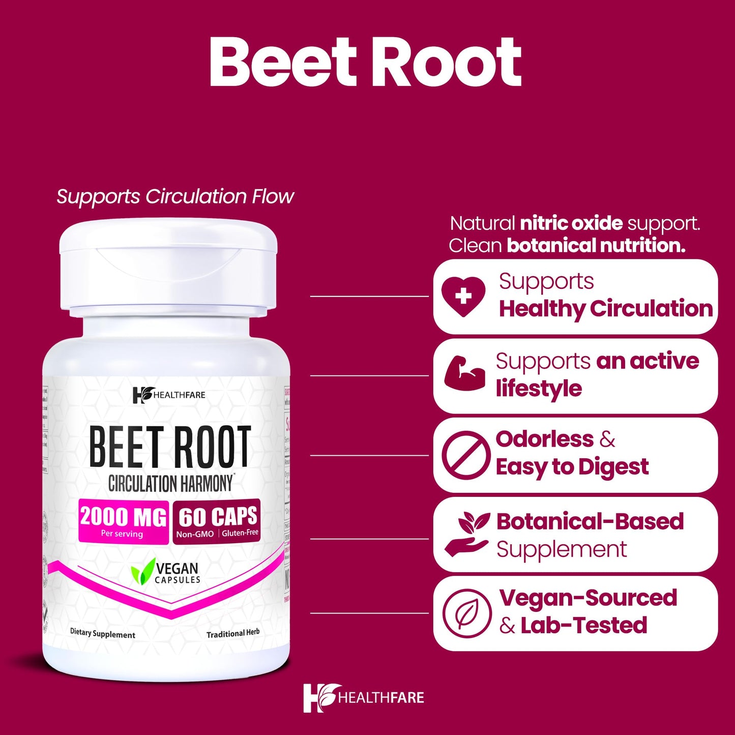 Healthfare Beet Root 2000mg Capsule 60 Count