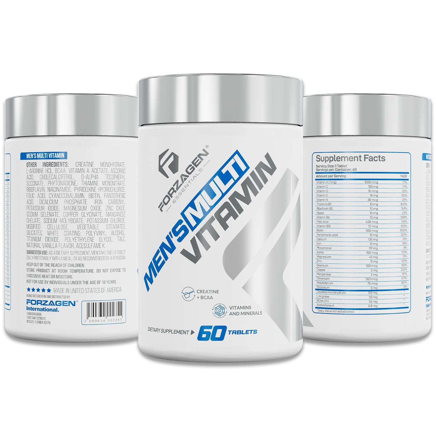 Forzagen Essentials Men's Multivitamin with Creatine and BCAA, Complete Vitamin and Mineral Complex Tablet, 1 Count