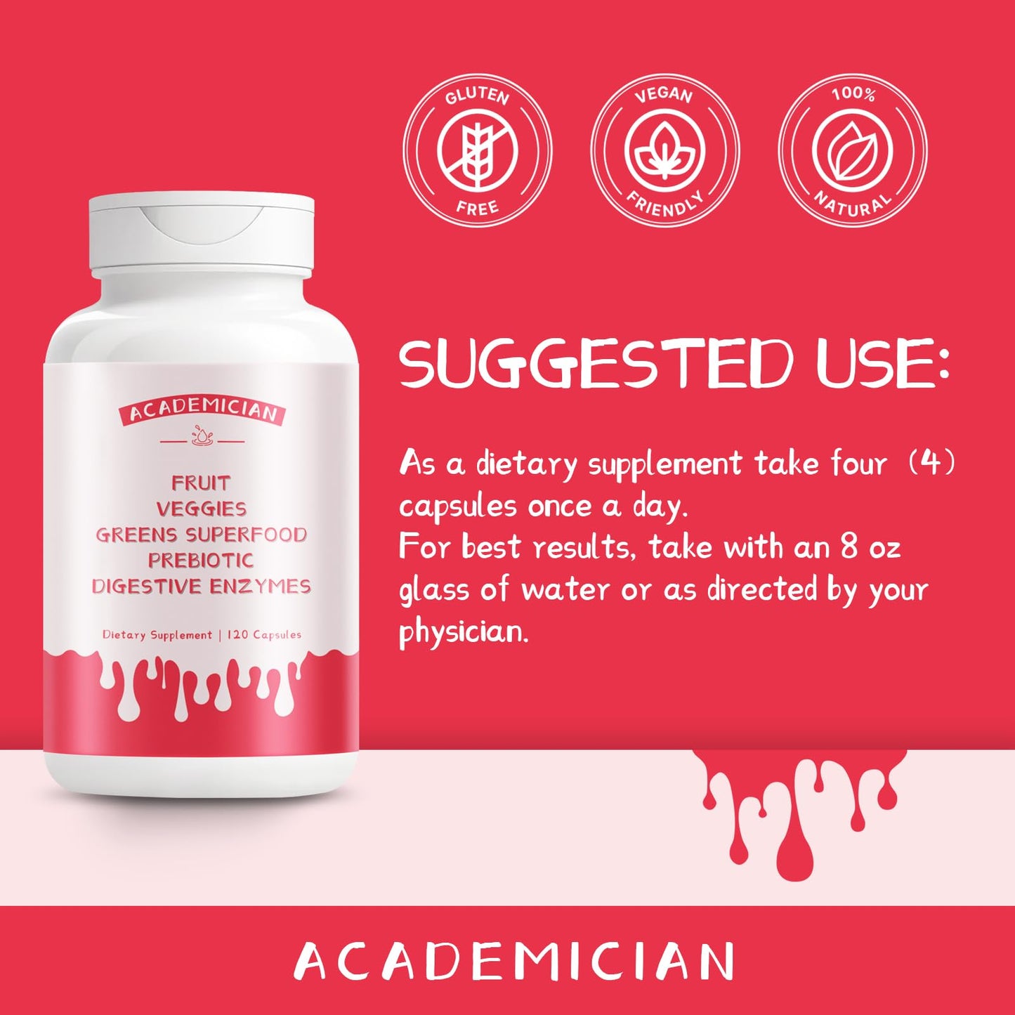 ACADEMICIAN Super Greens Probiotic Capsules, 120 Capsules