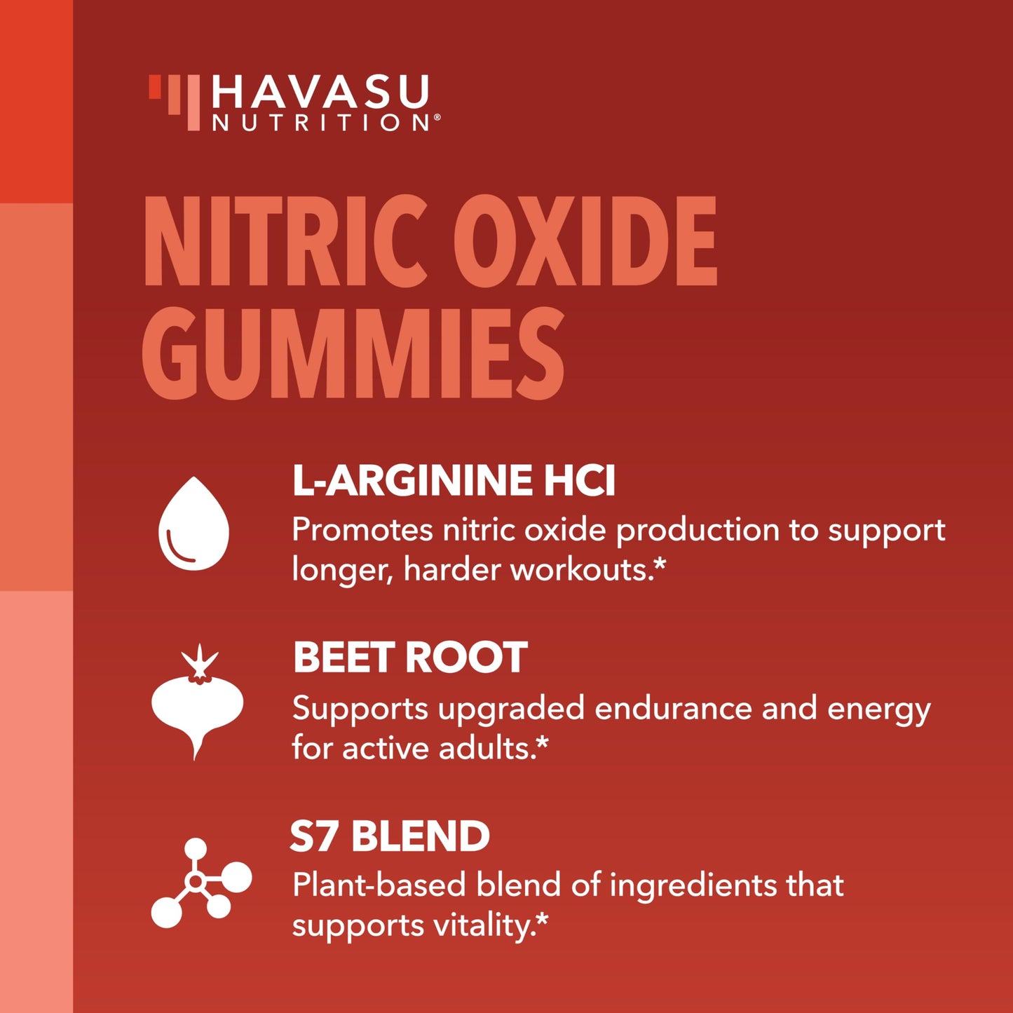 HAVASU NUTRITION Nitric Oxide Gummies with L-Arginine and Beet Root, 90 Count