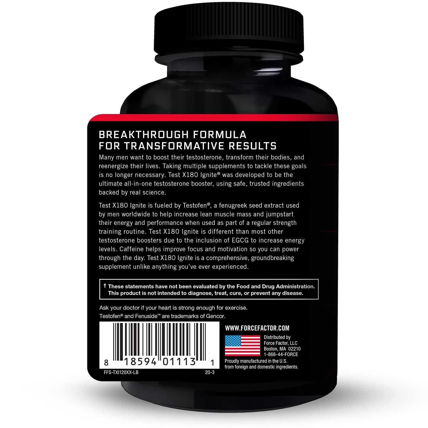 Force Factor Test X180 Ignite Capsules 240 Count