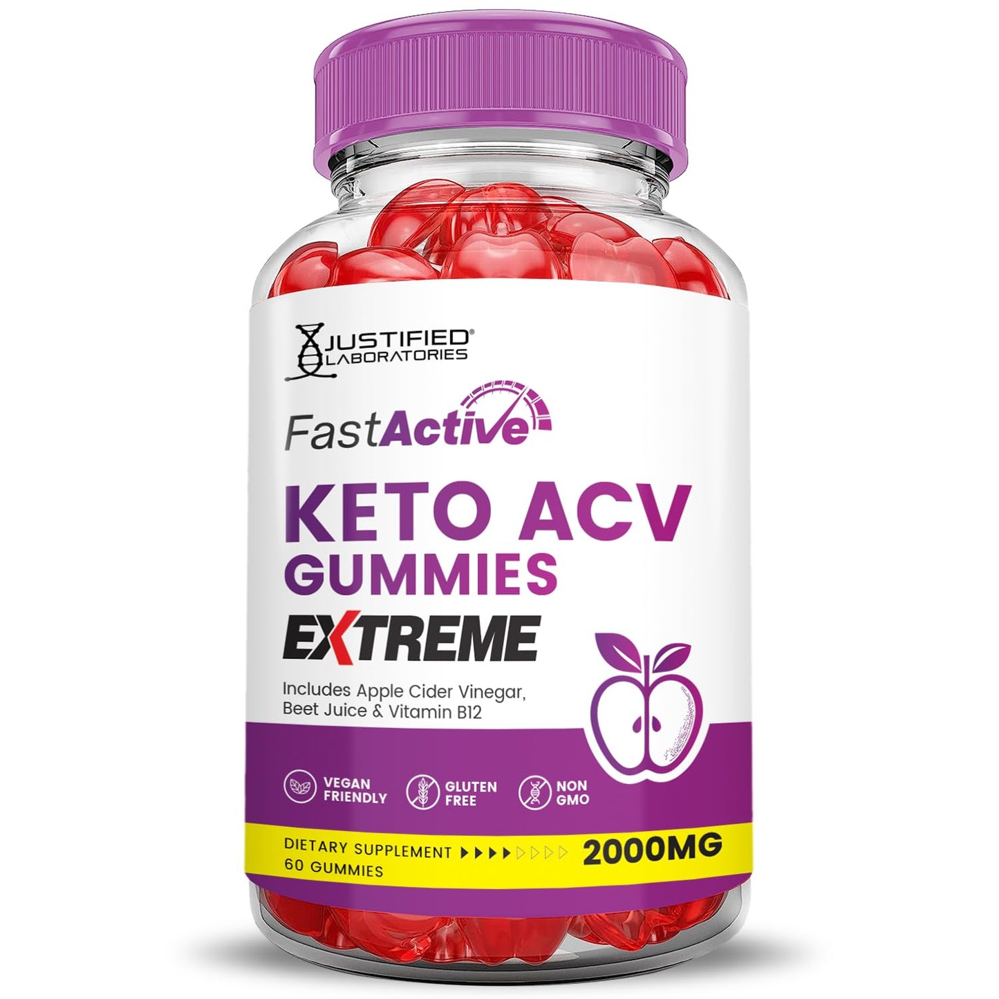 Justified Laboratories Fast Active Keto ACV Gummies Extreme 2000MG, 600 Gummies
