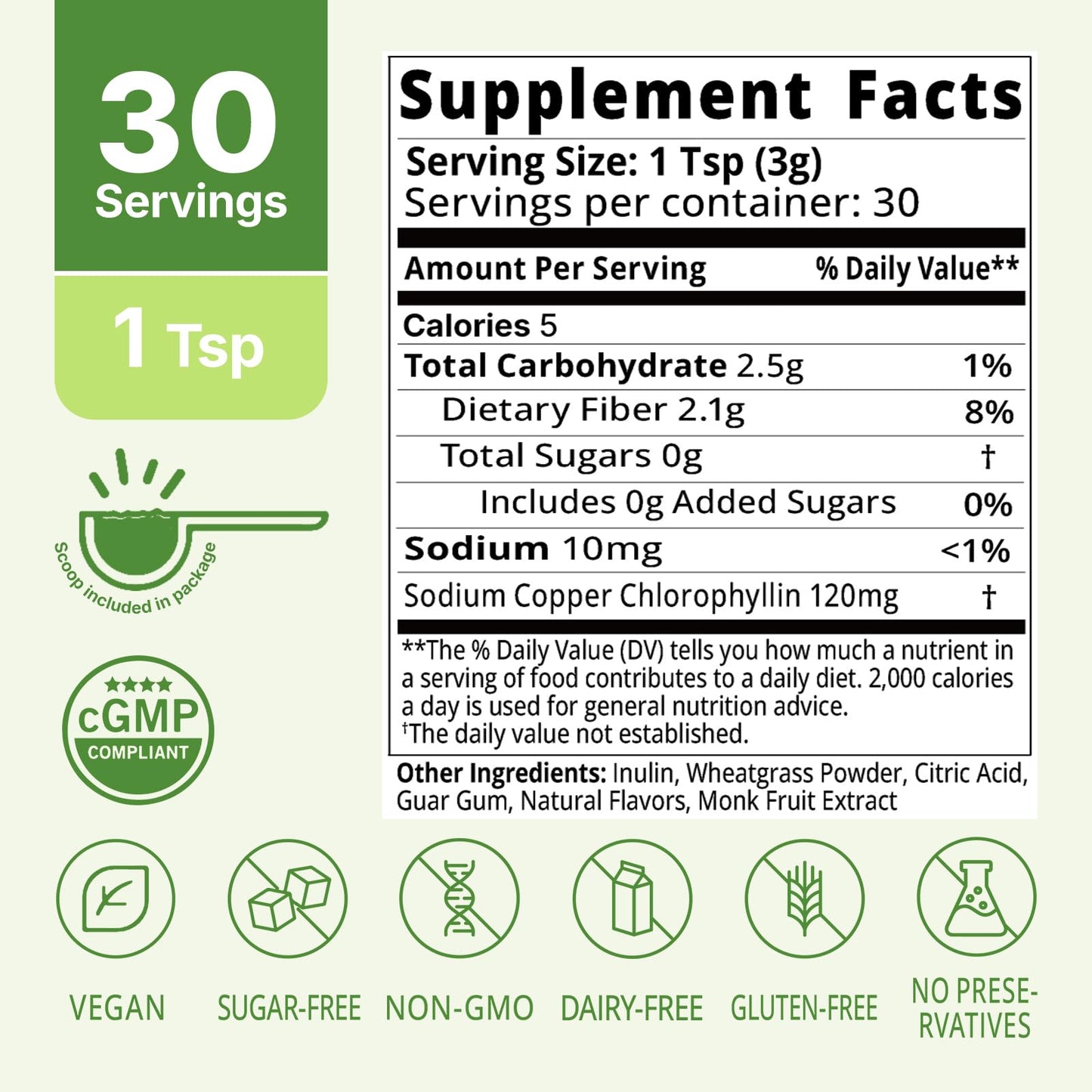 Lifebooil Chlorophyll Powder, 3.17 Ounce, 120mg Clorofila for Drinking – Supports Alkalization, Gut Health & Clean Energy – 30 Servings (Crisp Apple)