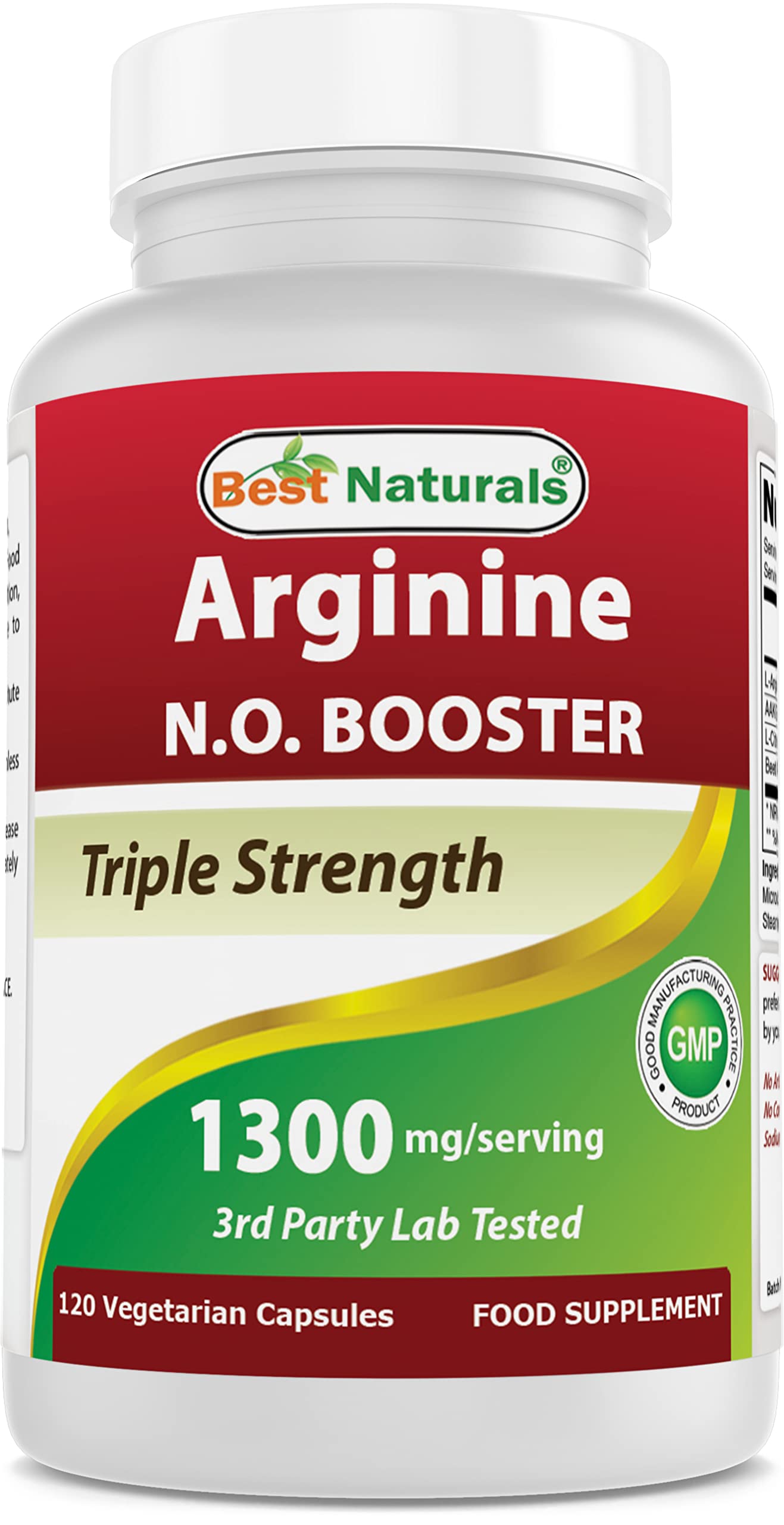 Best Naturals L-Arginine NO Booster Triple Strength 1300 mg Capsules, 120 Count