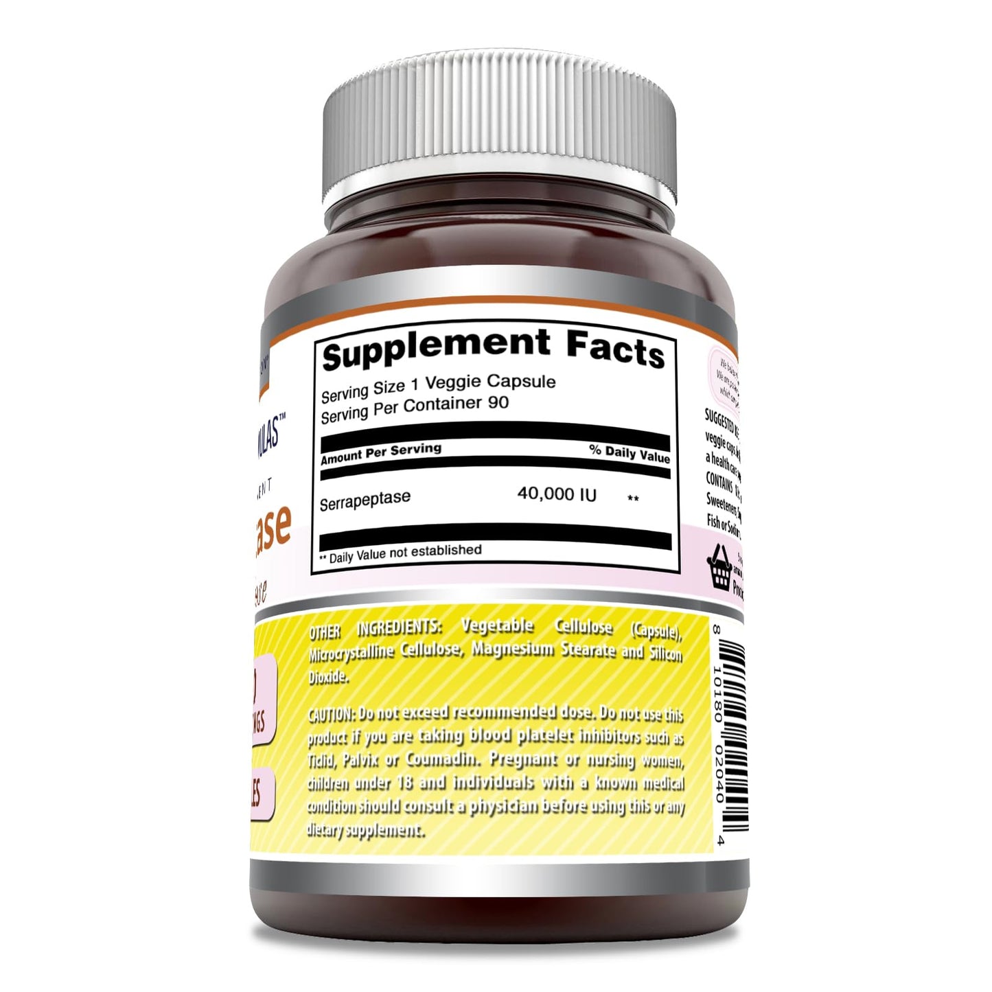 Amazing Nutrition Serrapeptase Supplement 40,000 IU, 90 Veggie Capsules