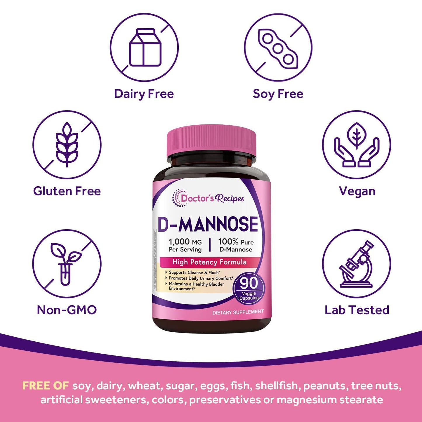 Doctor's Recipes D-Mannose 1000mg Capsules, 90 Count