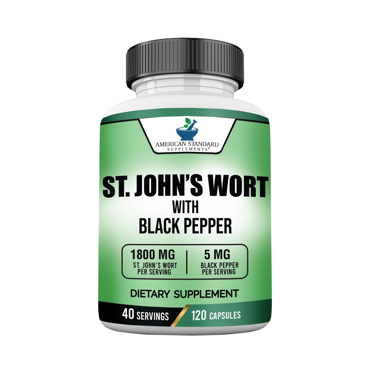American Standard Supplements St. John’s Wort 1800mg Per Serving with Black Pepper Fruit Extract Capsules, 120 Count