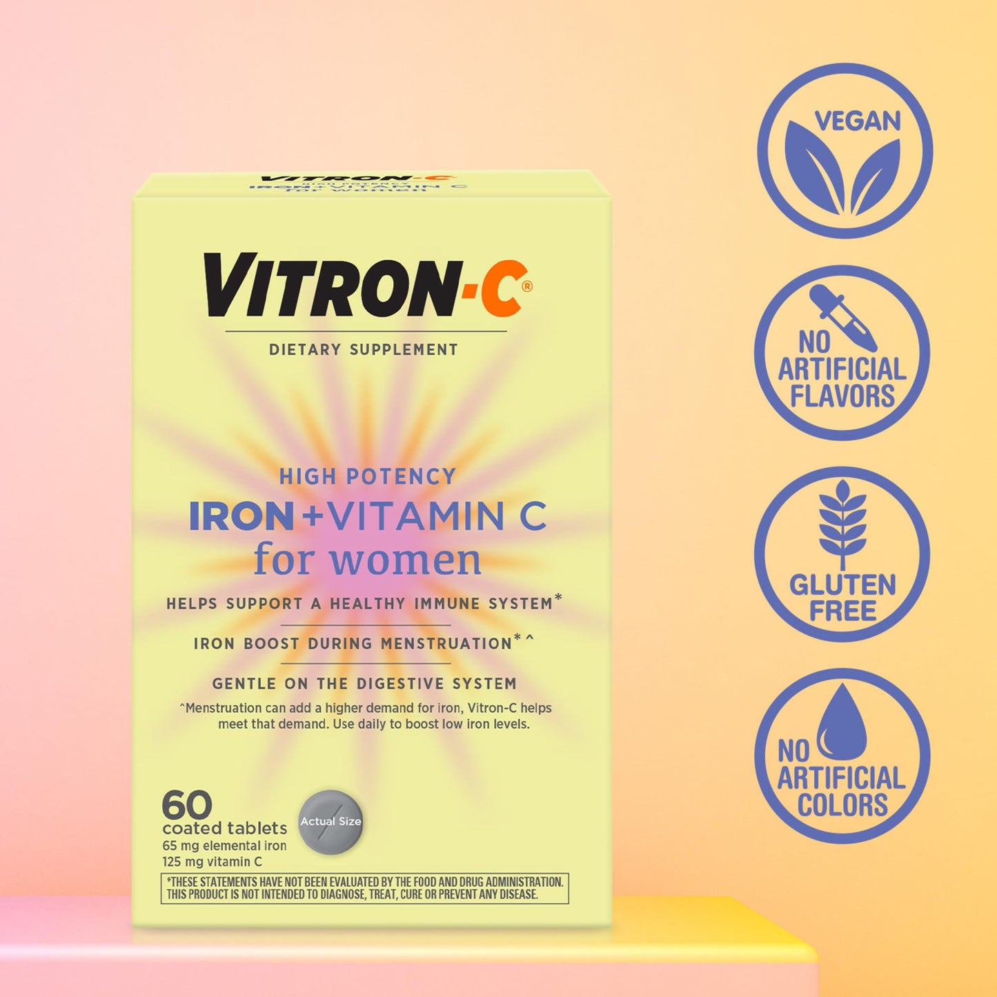 Vitron-C Iron Supplement for Women with Vitamin C, 60 Tablets